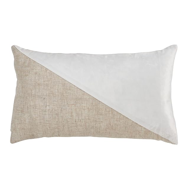 SARO LIFESTYLE Cleo Collection Geometric Velvet Design Lumbar Pillow Cover 12x20 White