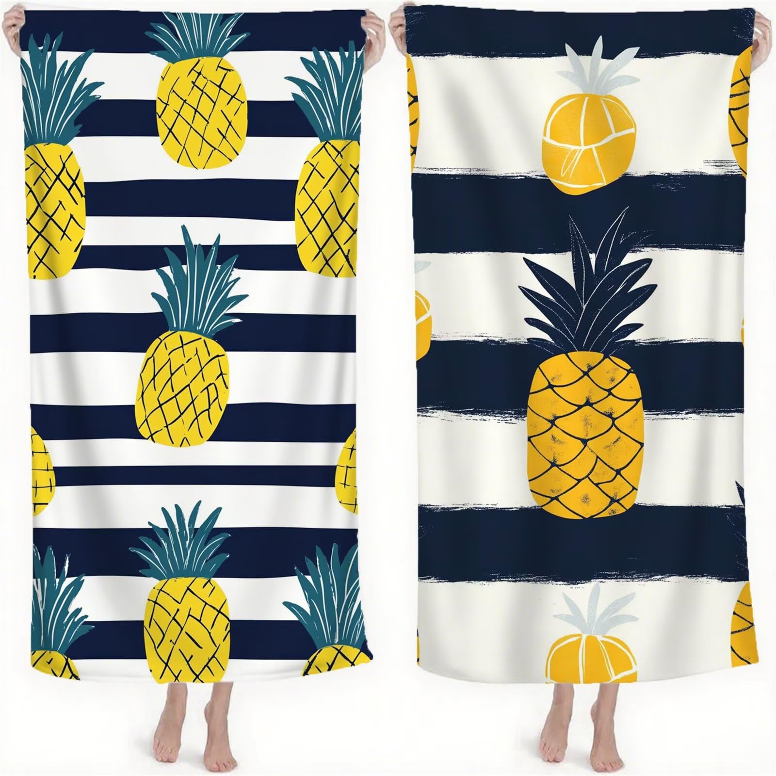 Serviette de Plage XXL 220x100 cm Anti Sable et Séchage Rapide Microfibre Drap de Plage Serviette de Bain Grande Taille Drap de Bain pour Homme Femme Voyages Natation Camping Pique Nique Ananas S-736