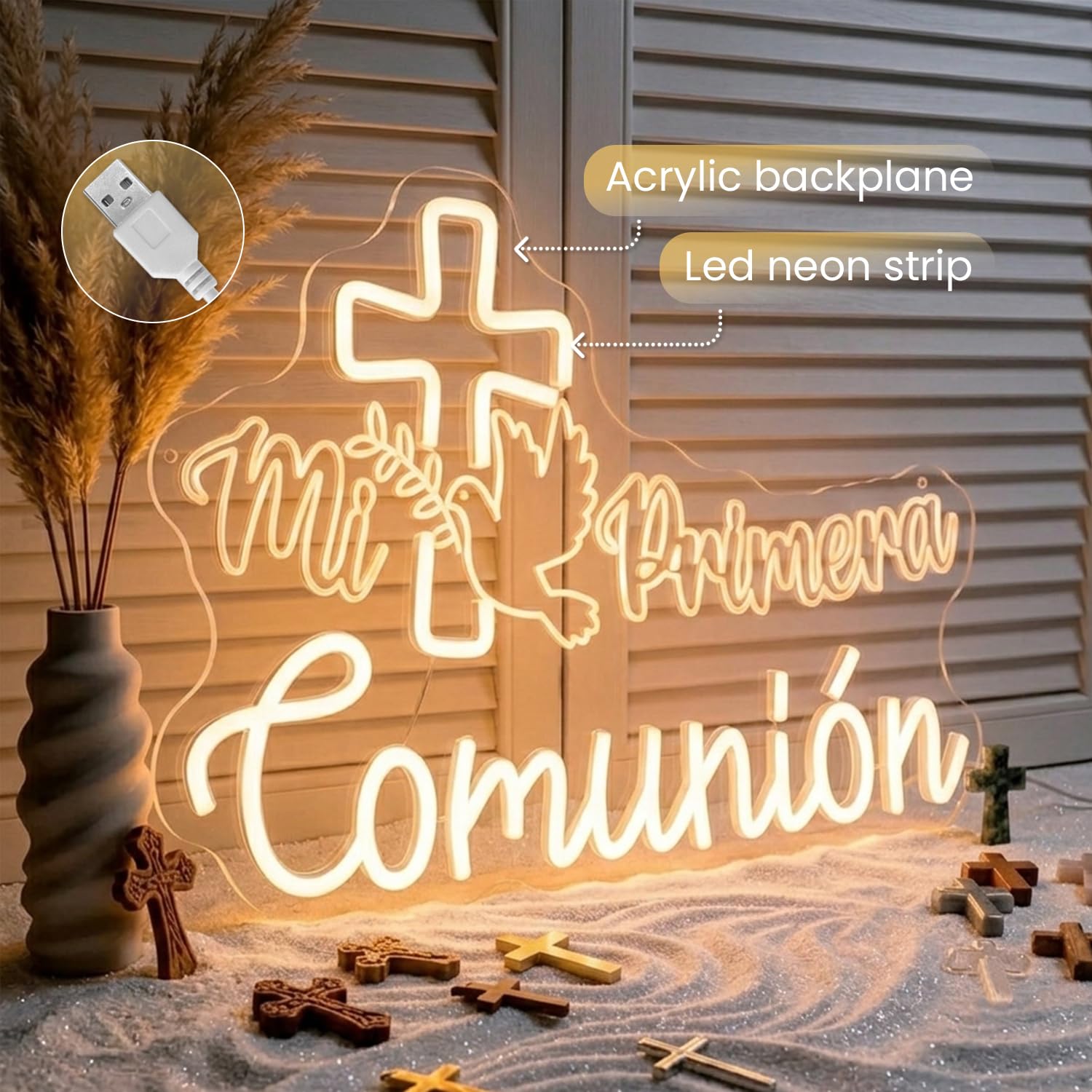 Insegna al neon con scritta "Mi Primera Comunion", per la Prima