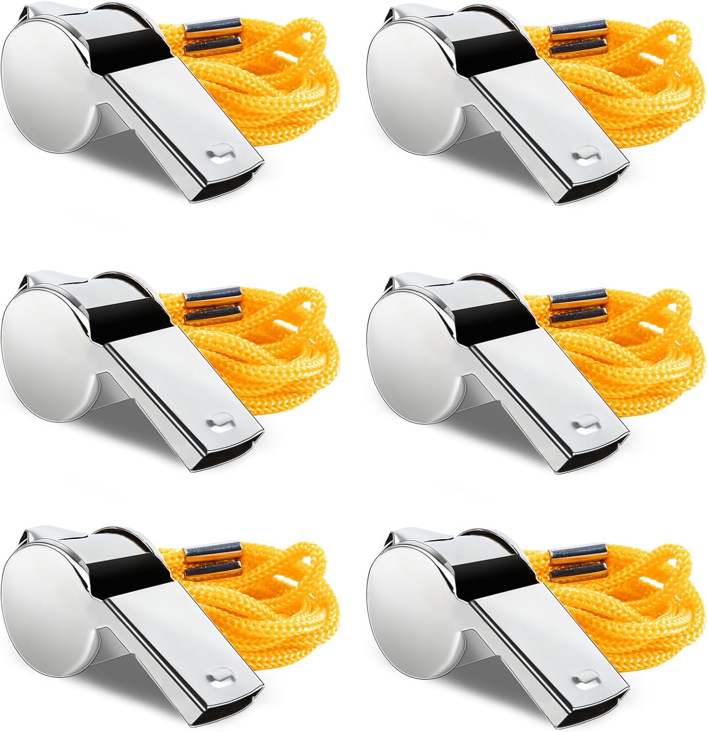 ZUFECY 6PCS Metal Sports Whistles with Lanyard, Loud Coaches Whistle with Nickel-Plated Iron, Silver Color for Survival, Emergency, School, and Gymnasium Use