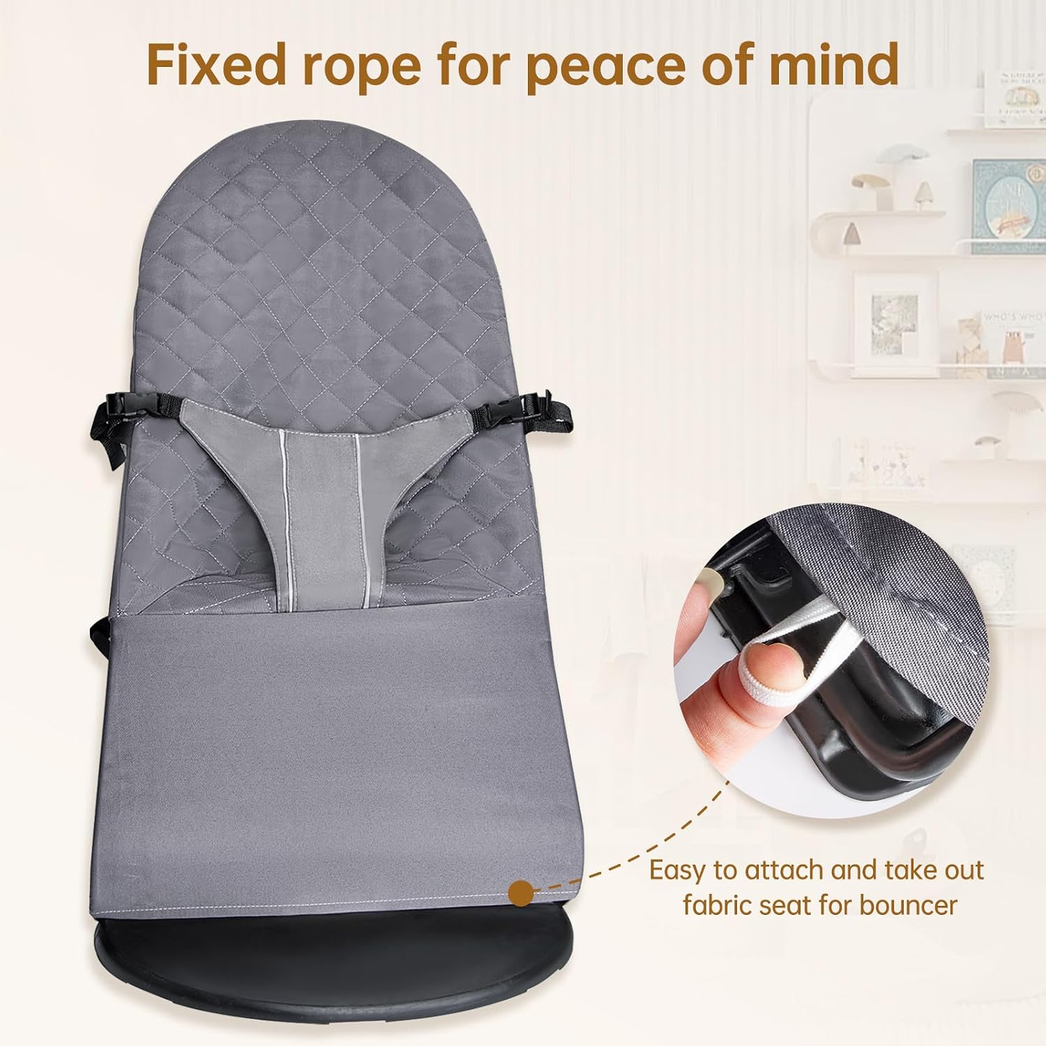 Fabric Seat for Bouncer - for BabyBjorn Replacement Cover Compatible with BabyBjörn Bouncer Bliss, Machine Washable (Grey)
