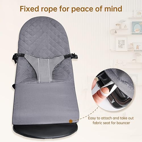 Miniatura 3 de Asiento de tela para gorila para BabyBjorn Funda de repuesto compatible con BabyBjörn Bouncer Bliss, lavable a máquina (gris)