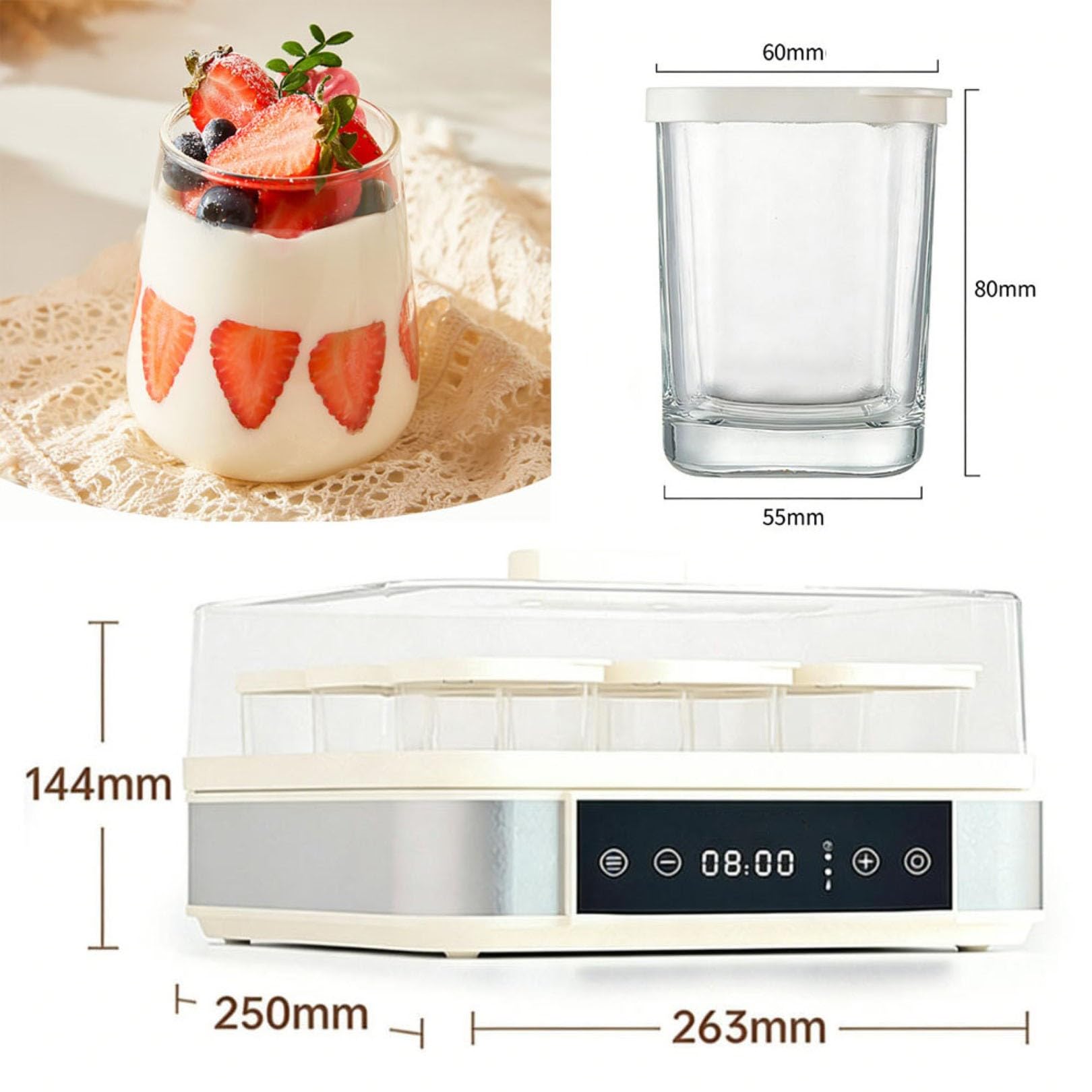 Máquina automática de yogur eléctrica multifunción con 9 tarros, acero inoxidable, control de temperatura, hecha para yogur orgánico en el hogar