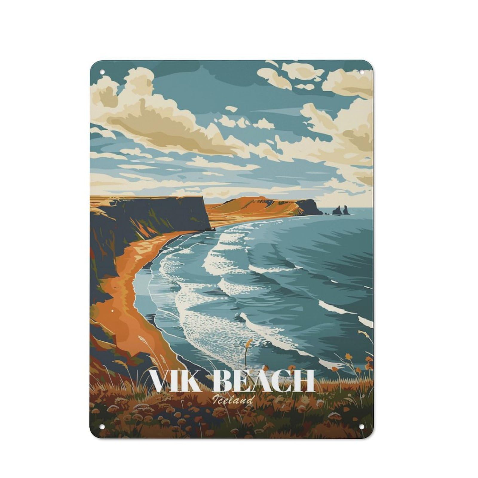 Junmoney Style-19 Vintage Metal Plaque 40X30cm Featuring Vik Beach Iceland Travel, Diner Style Decor For Restaurant, Kitchen, Counter Or Breakfast Nook