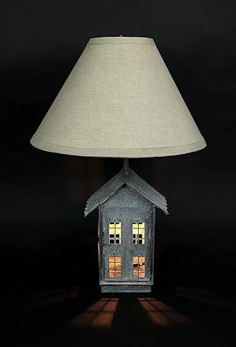 Miniatura 3 de Juego de 2 lámparas de mesa rústicas de metal gris galvanizado en forma de casa con luces de acento, pantallas de tela beige de 15 pulgadas,