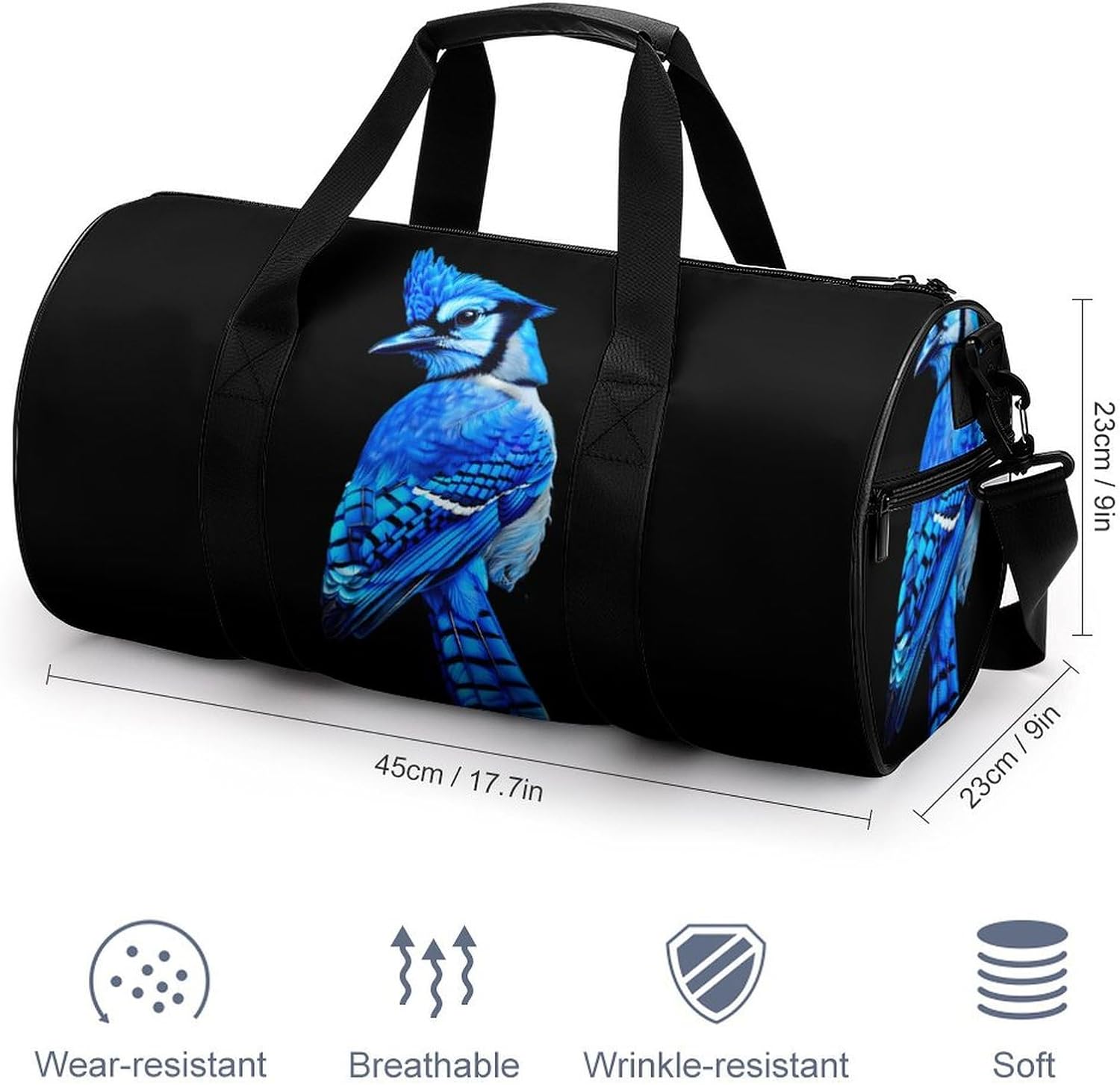 Blue Jay Bird Print Gym Sport Bag Travel Duffel Bags Weekender Carry on Tote Bags for Women Men