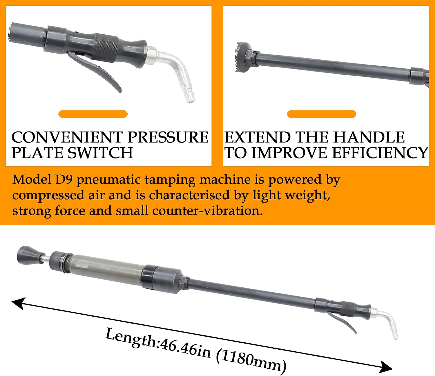 Pneumatic Tamper D9 Earth Sand Rammer Machine 0.63Mpa Concrete Tamping Machine Air Hammer Sander for Casting Sand Moulds,Concrete and Brick work