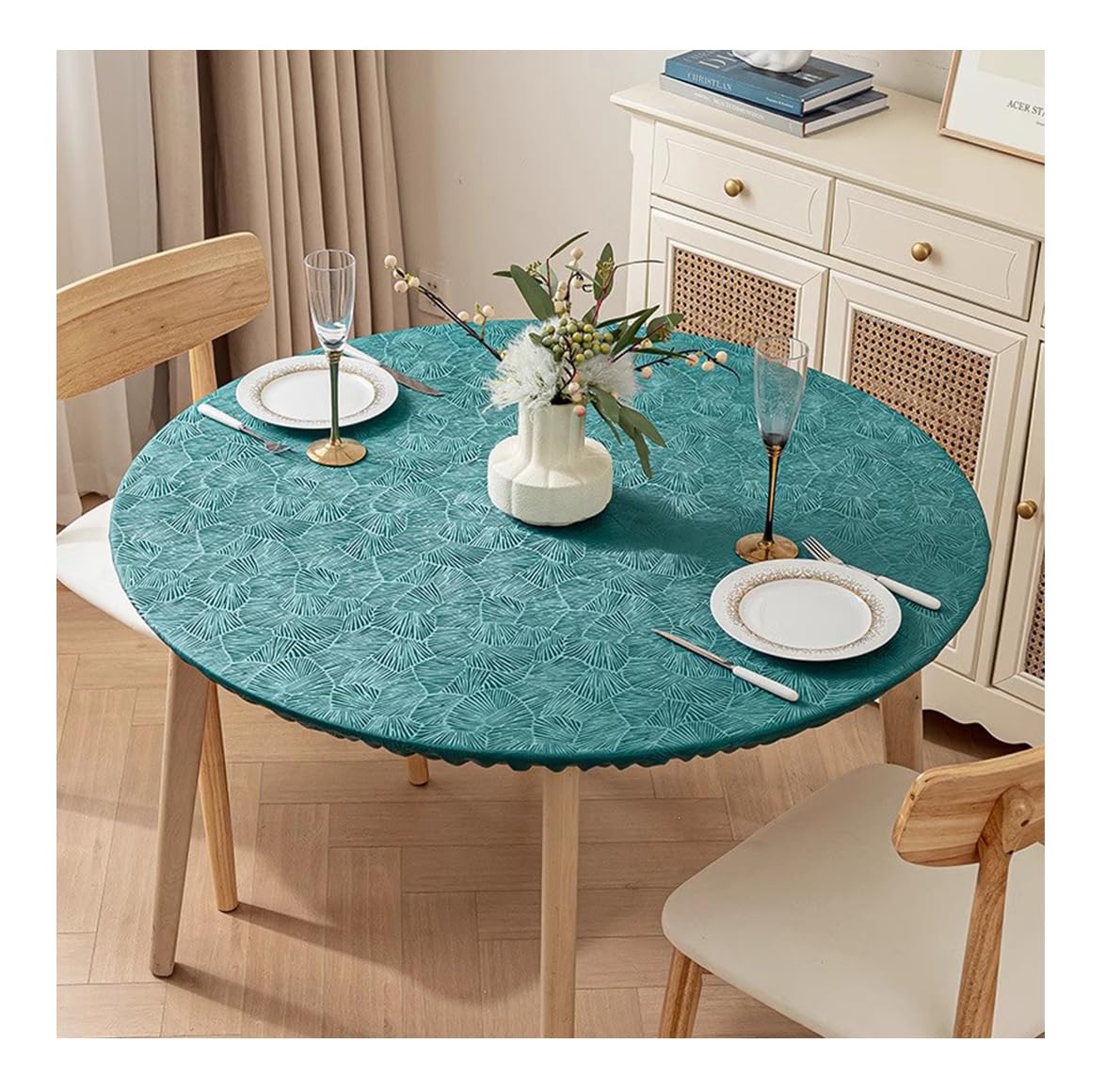 CIEEIN CIEHT Polyester Tablecloths Table cloth Tablecover Home Hotel Restaurant Party Waterproof Oilproof Table Covers Green Round 90cm