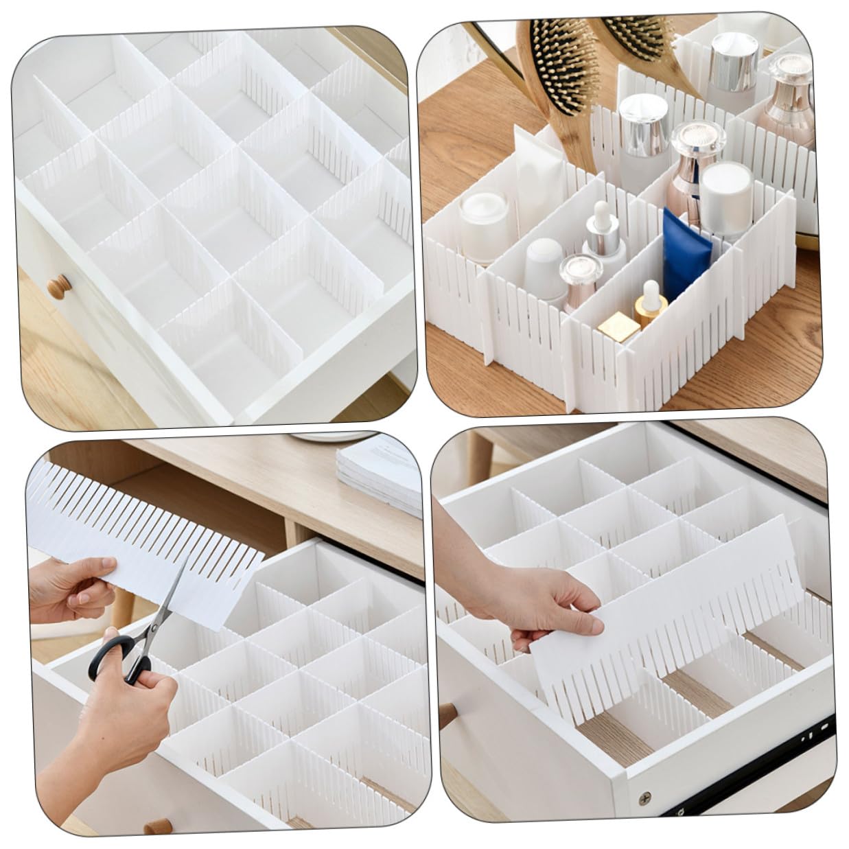 Mikikit Divisori per Cassetti Organizer per Domestici Combinazione Libera in Plastica Bianca 10 Pezzi Dimensioni 38x11 Cm per Riporre Biancheria in Casa
