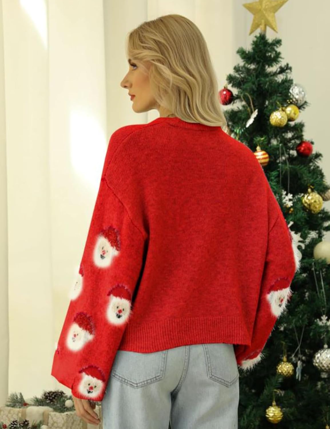 Yimoon Ugly Christmas Sweater for Women Xmas Holiday Party Funny Santa Sweater Cute Cropped Knitted Pullover Tops - Image 2