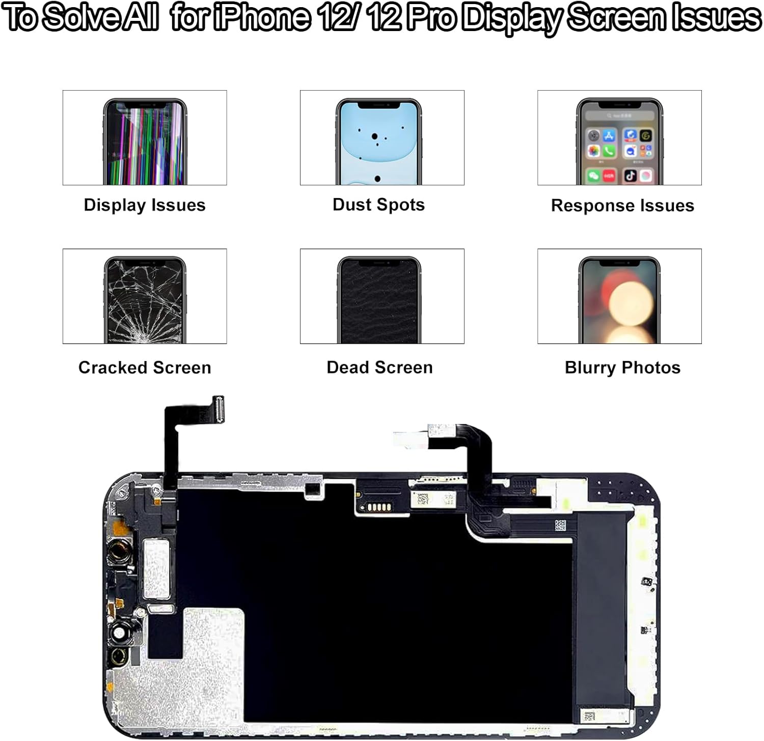 for iPhone 12/12 Pro Screen Replacement with Earpiece Speaker Flex Cable 3D Touch Digitizer LCD Screen Display Full Assembly Proximity Sensor and Repair Tool Kits A2172 A2402 A2403 A2404 6.1 Inch