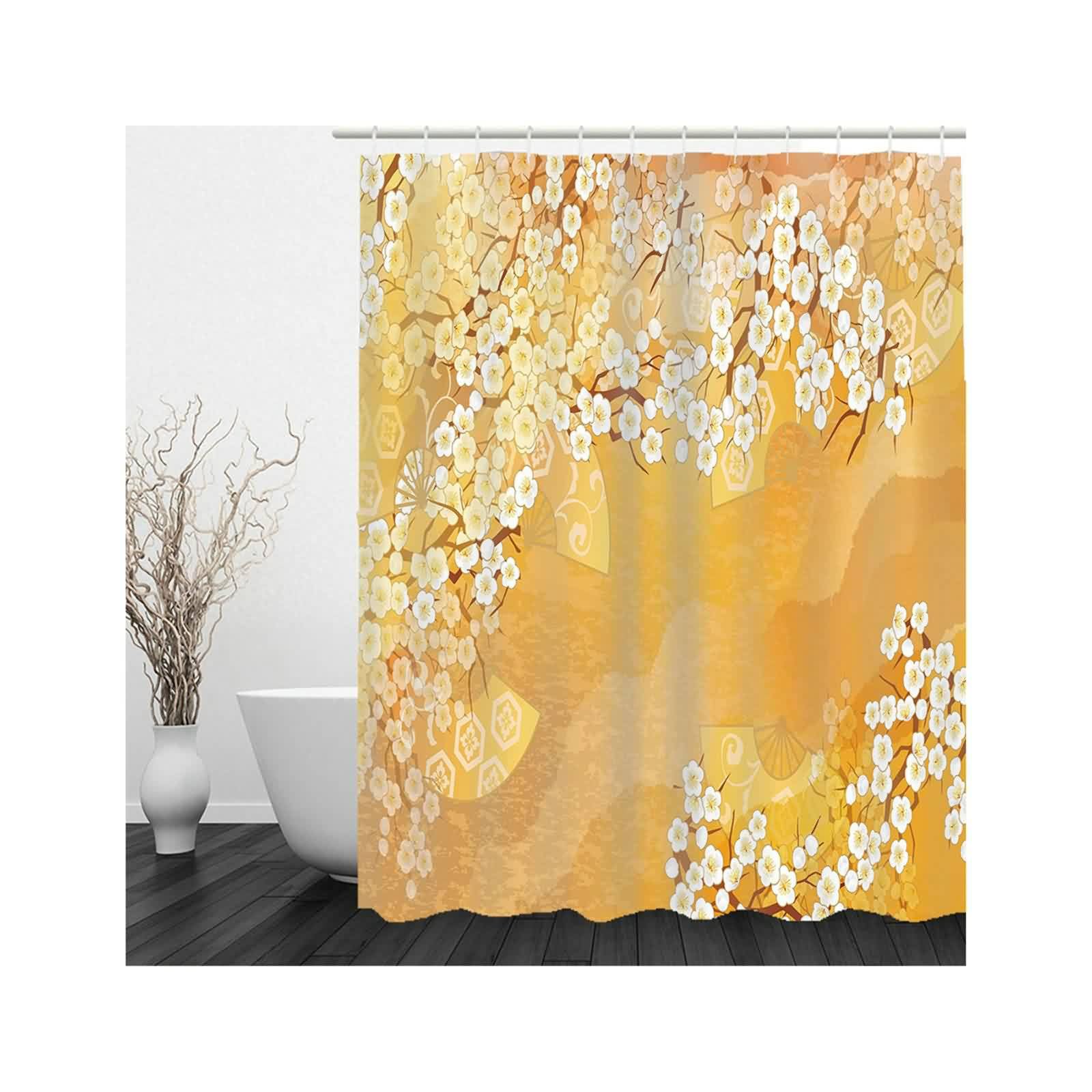 Tenda Per Doccia Moderna Vasca Vintage Fiore Di Prugna Tessuto Bagno Finestra Arancia 220x180cm