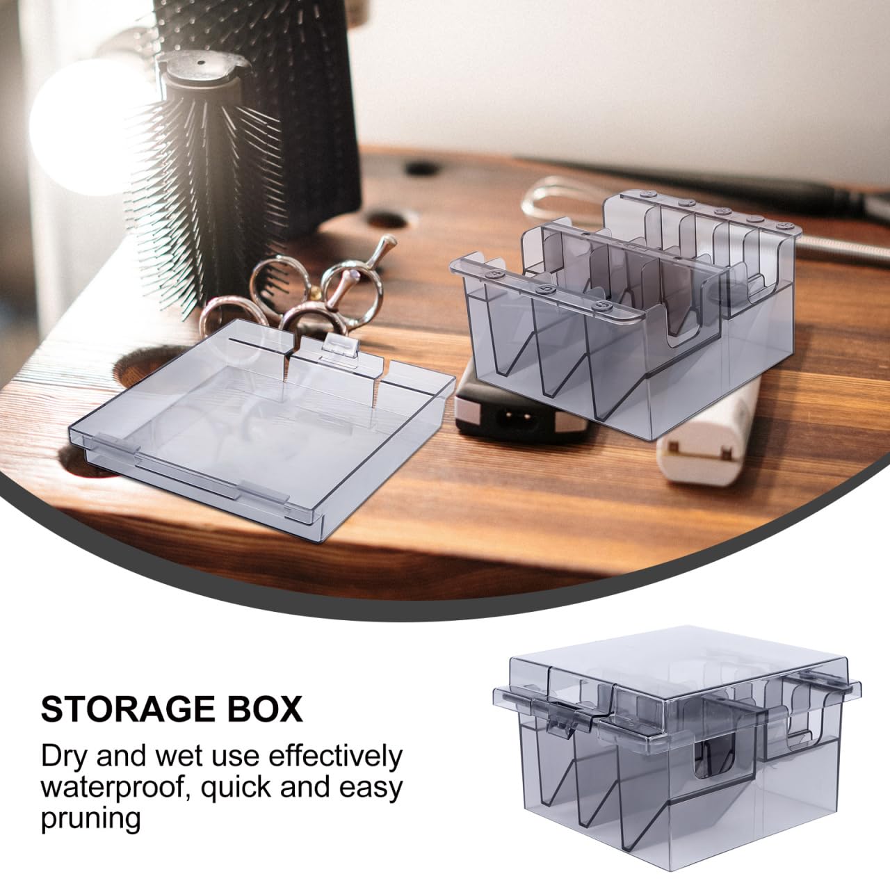 OSALADI Comb Box Desktop Storage Box for Barber Shop Waterproof Plastic Hair Cutting Tools Organizer for Comb Storage Clipper Guard 5.31 X 4.64 X 3.26 in
