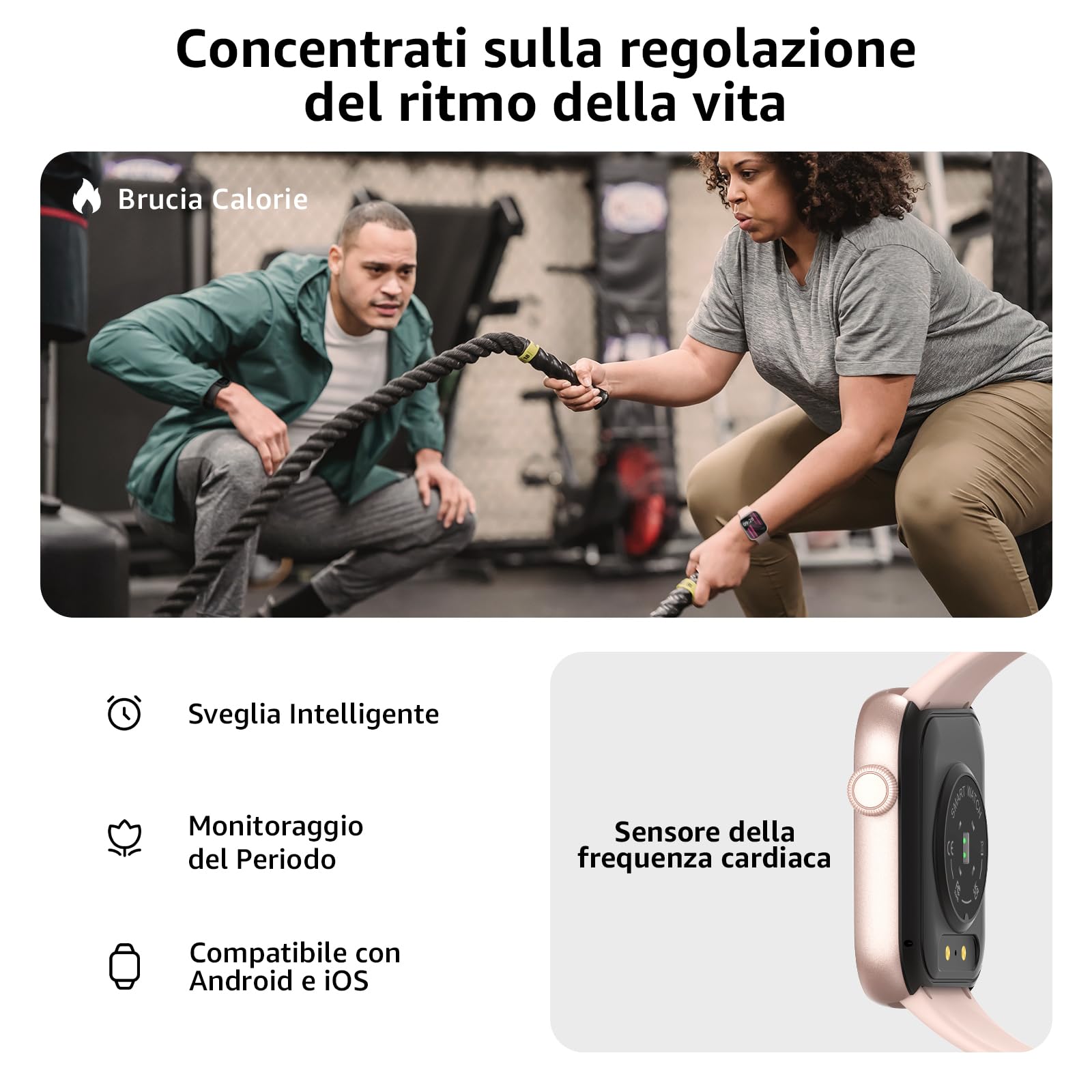 AcclaFit Smartwatch Uomo Donna, 1.85" Full Touch Screen Smartwatch con Effettua/Risposta Chiamate, Fitness Tracker con Pressione Sanguigna e Monitor Sonno, 140+ Sport Step Counter per Android iOS