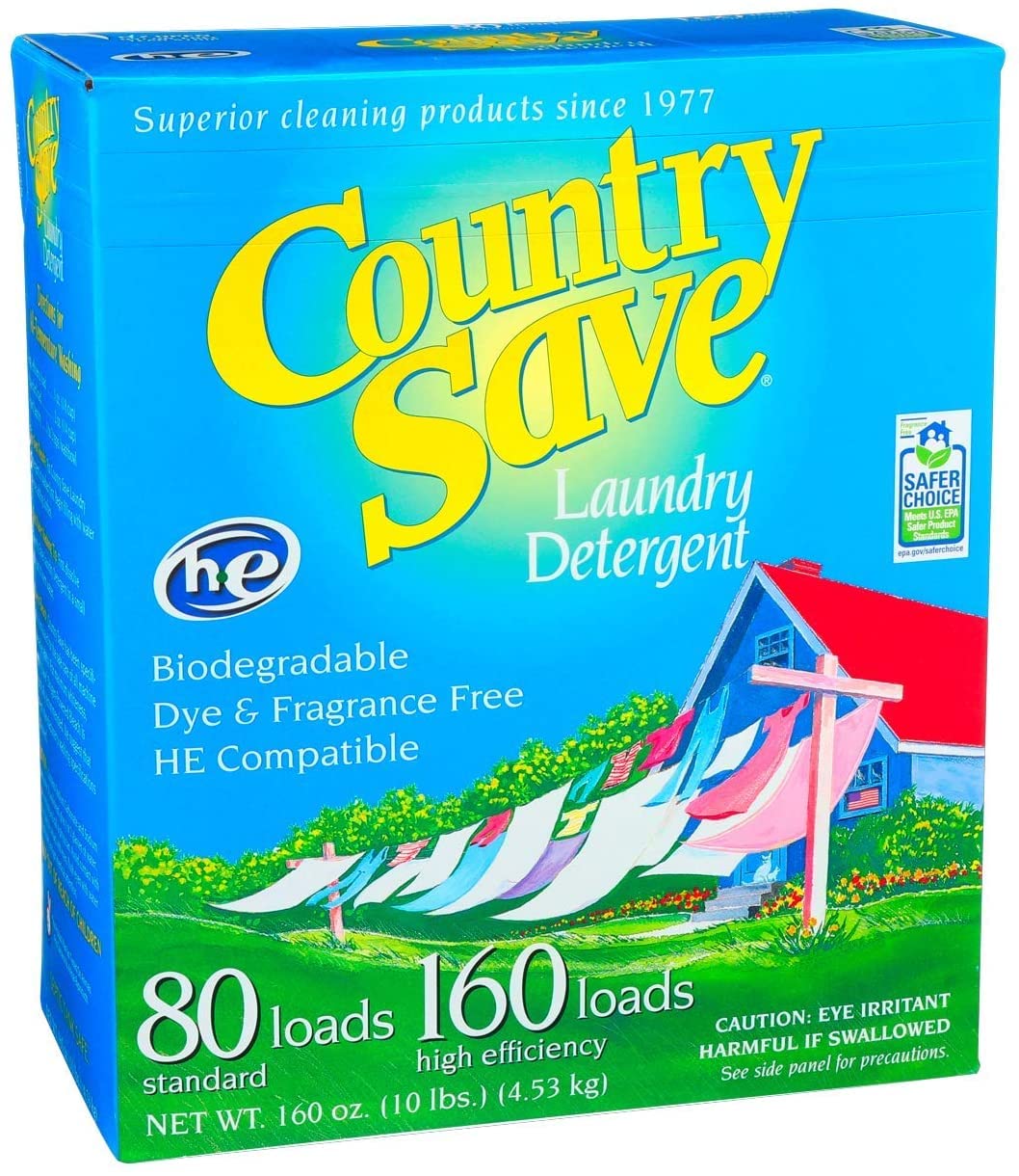 COUNTRY SAVELaundry Detergent Powder Natural - 4 Packs, 160 HE Loads per Pack Powdered Laundry Soap Detergent - Sensitive Washing Eco HE Laundry Powder Detergent Safe for Babies