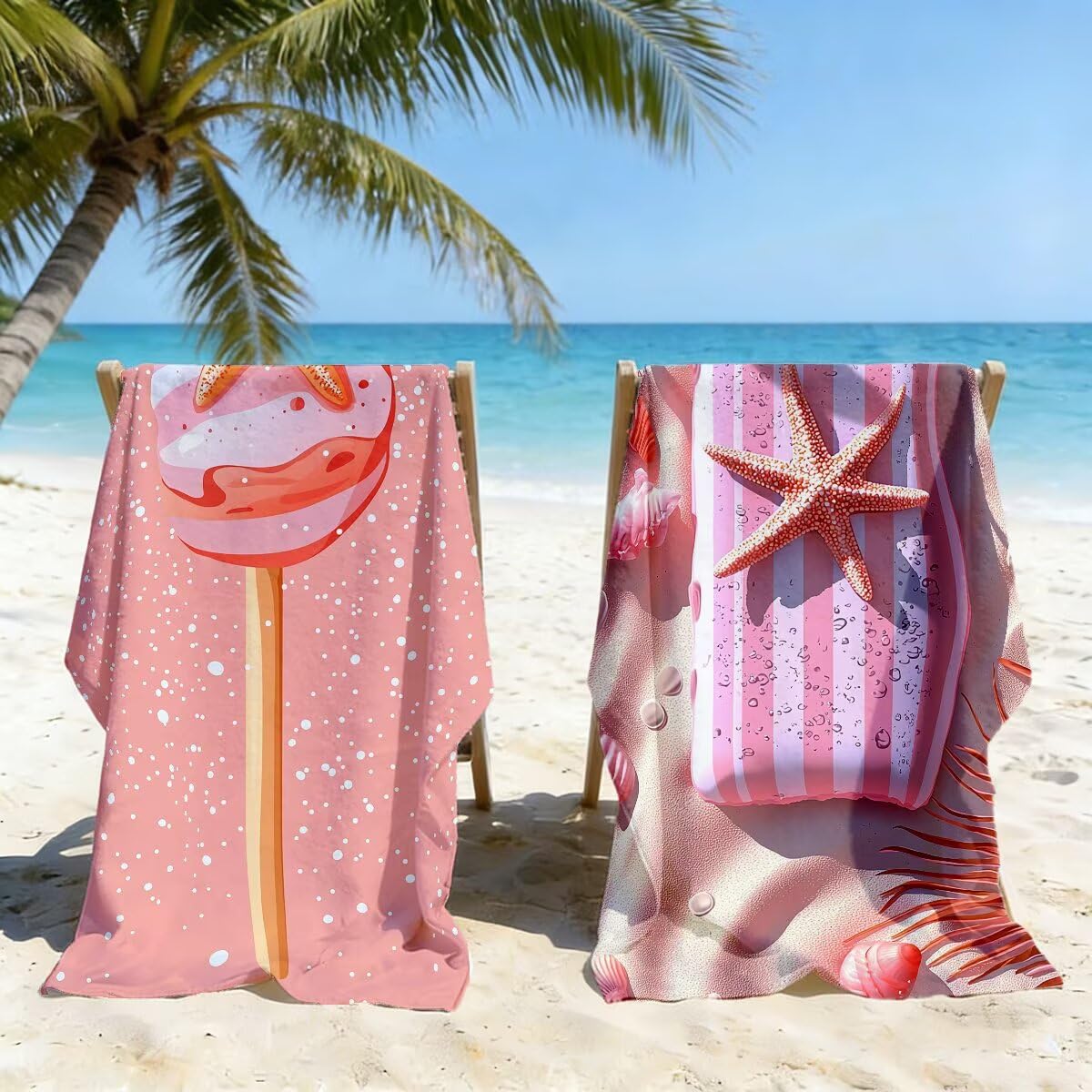 Juego de 2 Toalla Playa Grande 80x160 cm, Secado Rapido Toalla Microfibra Gimnasio, Antiarena Toallas de Playa Rosa, Grande Ligera Compacta Toallas Microfibra Mujer Hombre para Viaje Piscina -4044