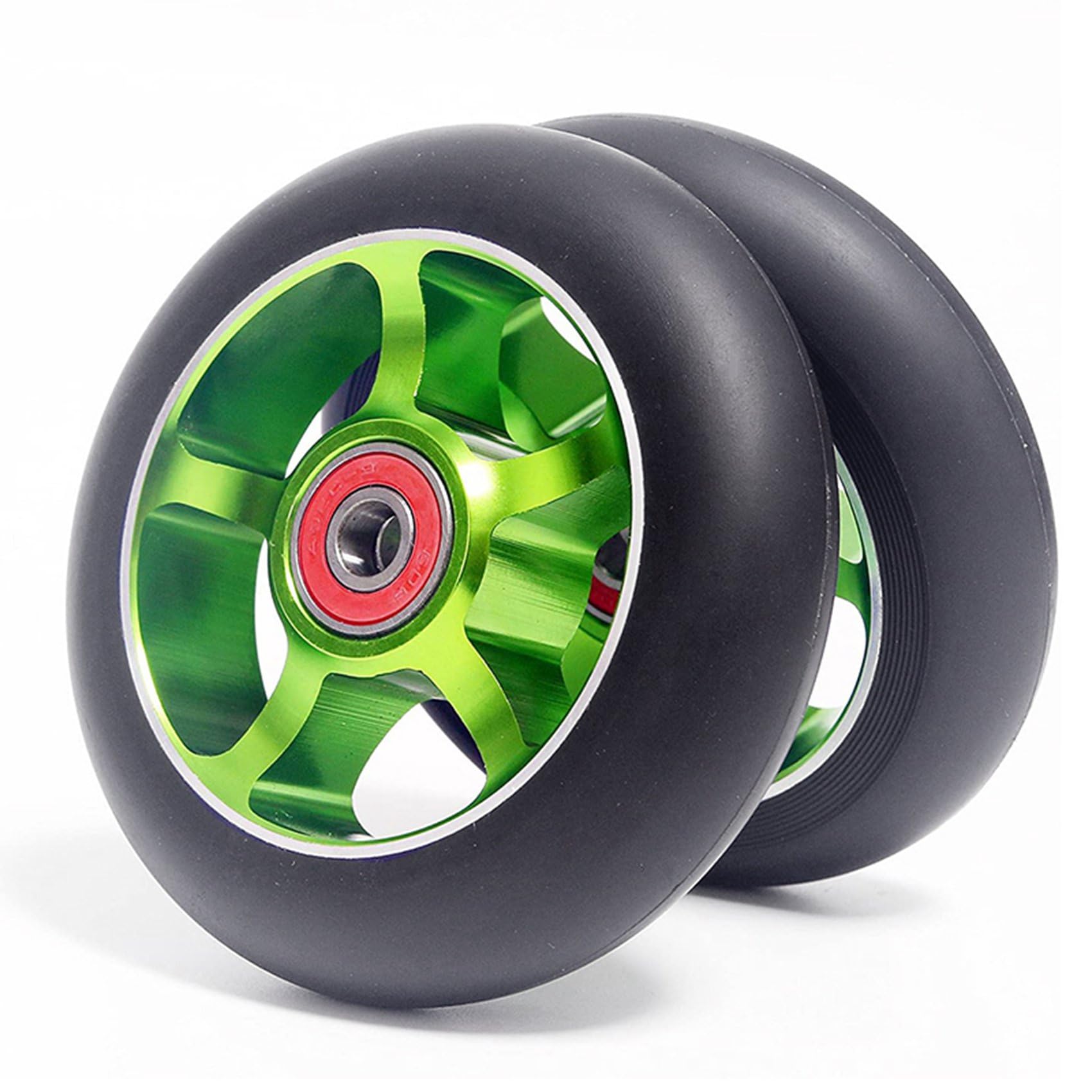 Lot de 8 roues de rechange pour scooter de 100 mm avec roulements en aluminium - Accessoires de scooter en polyuréthane - Vert