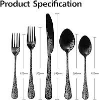 Vista 7 de Hagary Dragon Cutlery Set 20 Pieces Stainless Steel Flatware Set Service for 4 Utensils For Home Kitchen Wedding Laser Engraved Dishwasher Safe Black