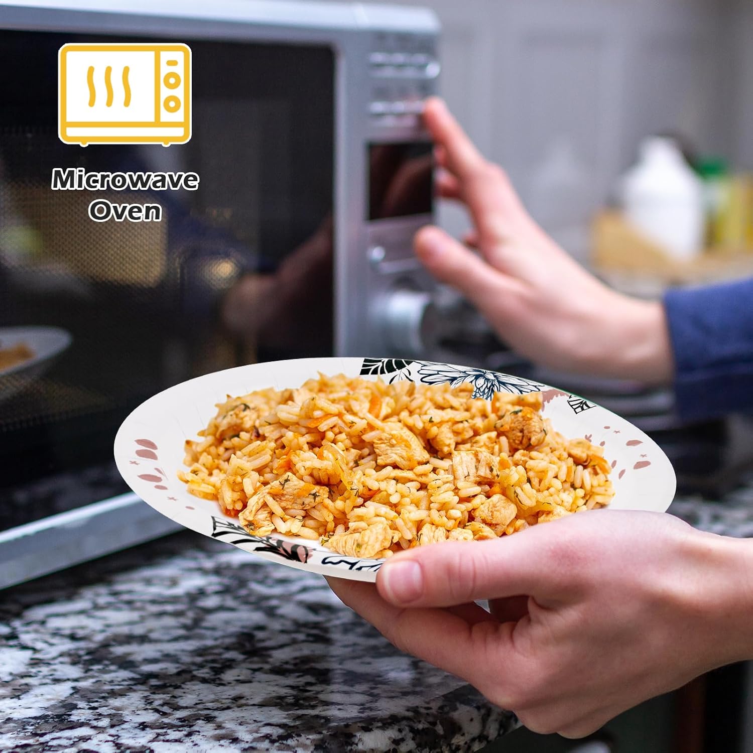 JOLLY CHEF 160 Count Paper Bowls 20 oz Printed Disposable Bowls Bulk, 140 Count Paper Plates 10 inch Flower Printed Disposable Paper Plates