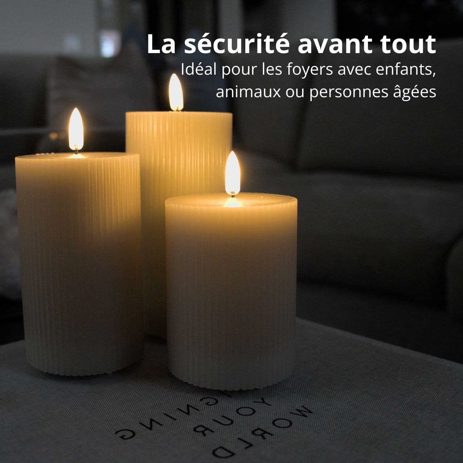 FLINQ Bougies LED Rechargeables USB 3 Pièces - Flamme Vacillante Télécommande - Cire Véritable