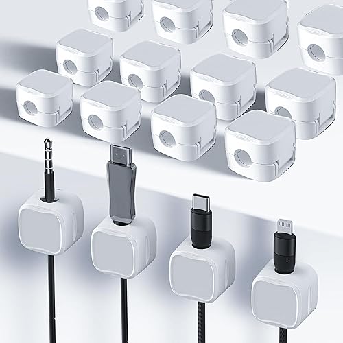 Paquete de 12 soportes organizadores de cables, organizador de cables de escritorio, organizador de cables adhesivo fuerte, soporte para cables para