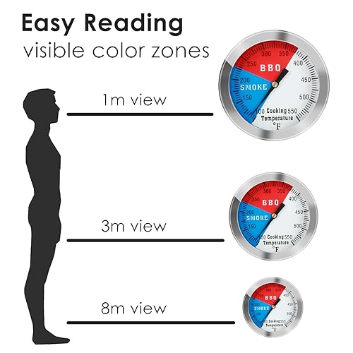 Miniatura 5 de Termómetro para barbacoa, medidor de temperatura, parrilla de carbón de acero inoxidable de 2 pulgadas, para ahumar, indicador de temperatura,