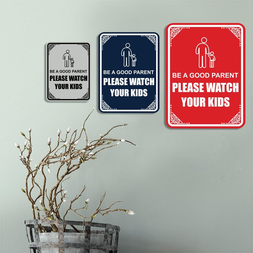 Portrait Round Be a Good Parent: Please Watch Your Kids Door or Wall Sign | Easy Installation | Elegant Design | Pool Safety Sign (Blue) - Large (5 Pack)