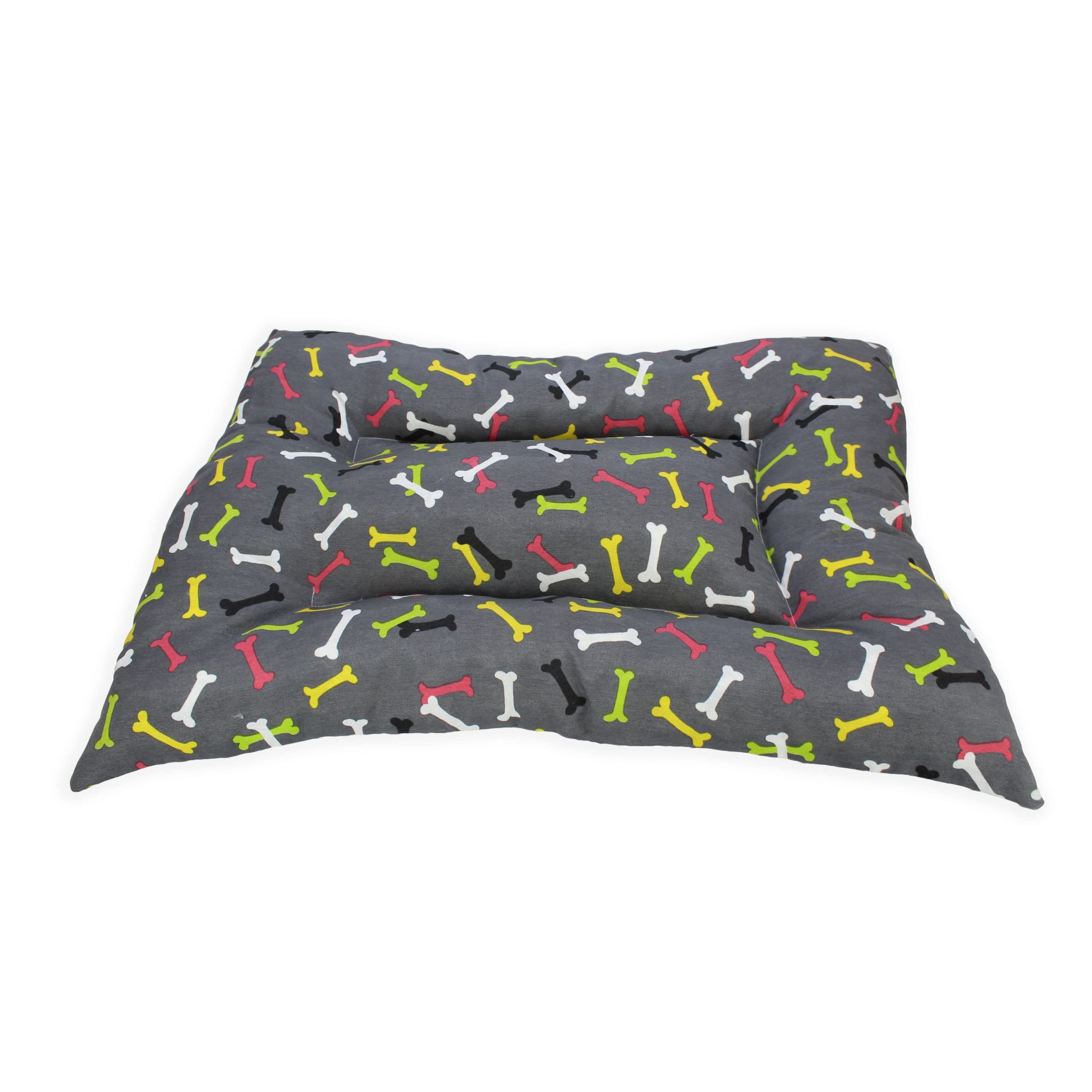 Acomoda Textil – Cama para Perros de Tela, Cama Perros Reversible y Lavable. Colchoneta Mascotas para Transportín y Hogar. (50x70, Huesos)