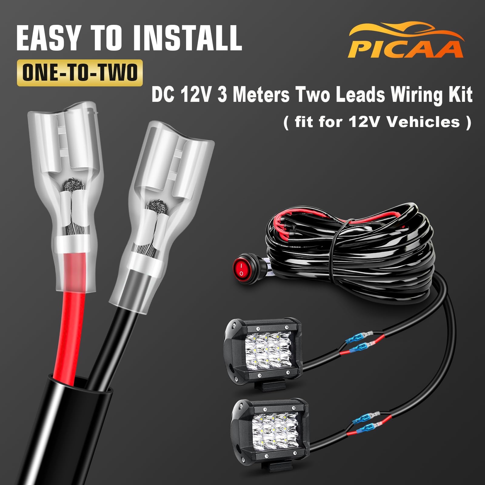 PICAA 59cm 23 Pollici 480W Barra Led Fuoristrada+2x 4" 60W Faro da Lavoro Led+Cablaggio Kit, Tripla File 6000K Bianco Auto Camion 4x4 Barra Luminosa a Led 12V 24V Fari Led