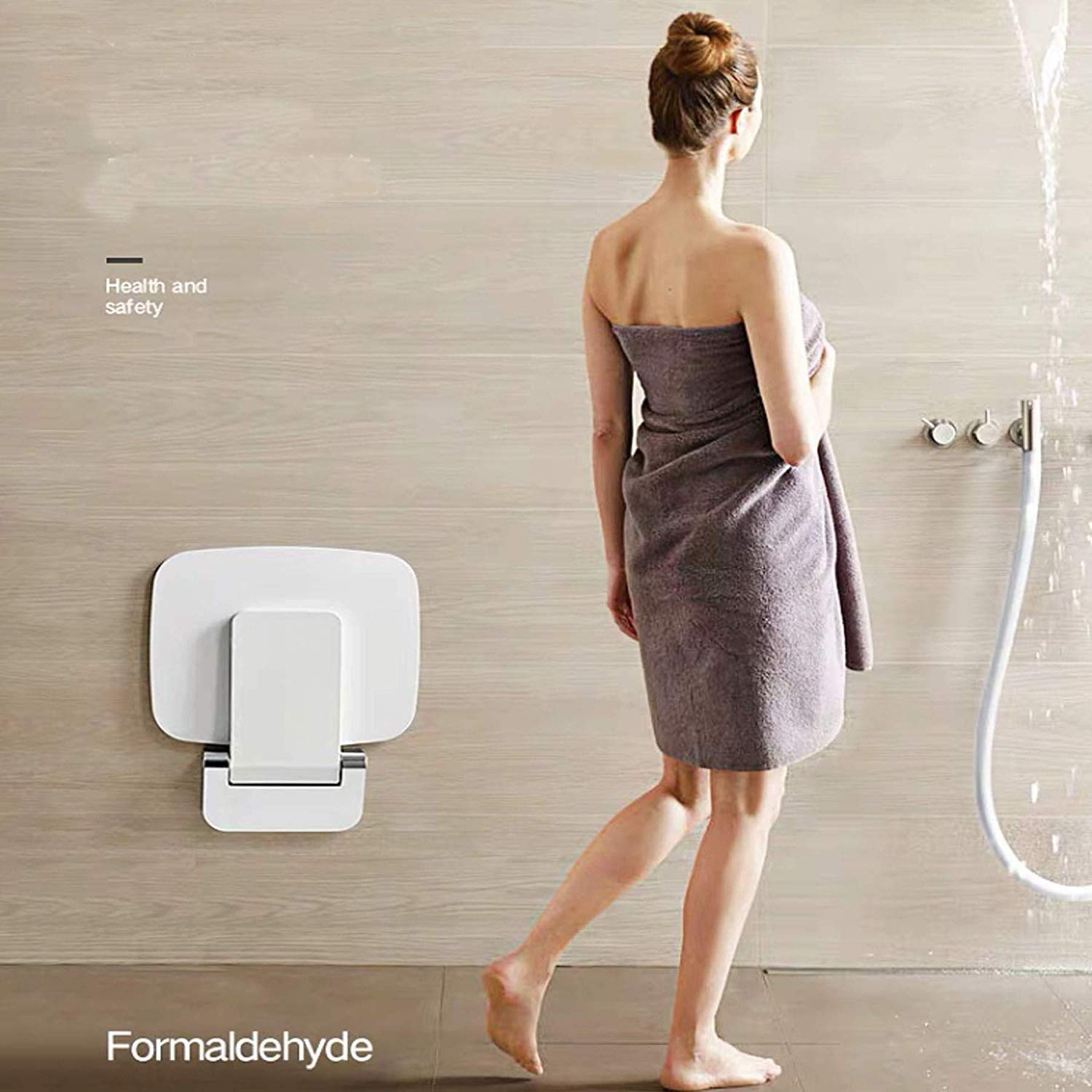 XKX Folding Shower Seat, Wall Mounted Shower Chair for Elderly Seniors