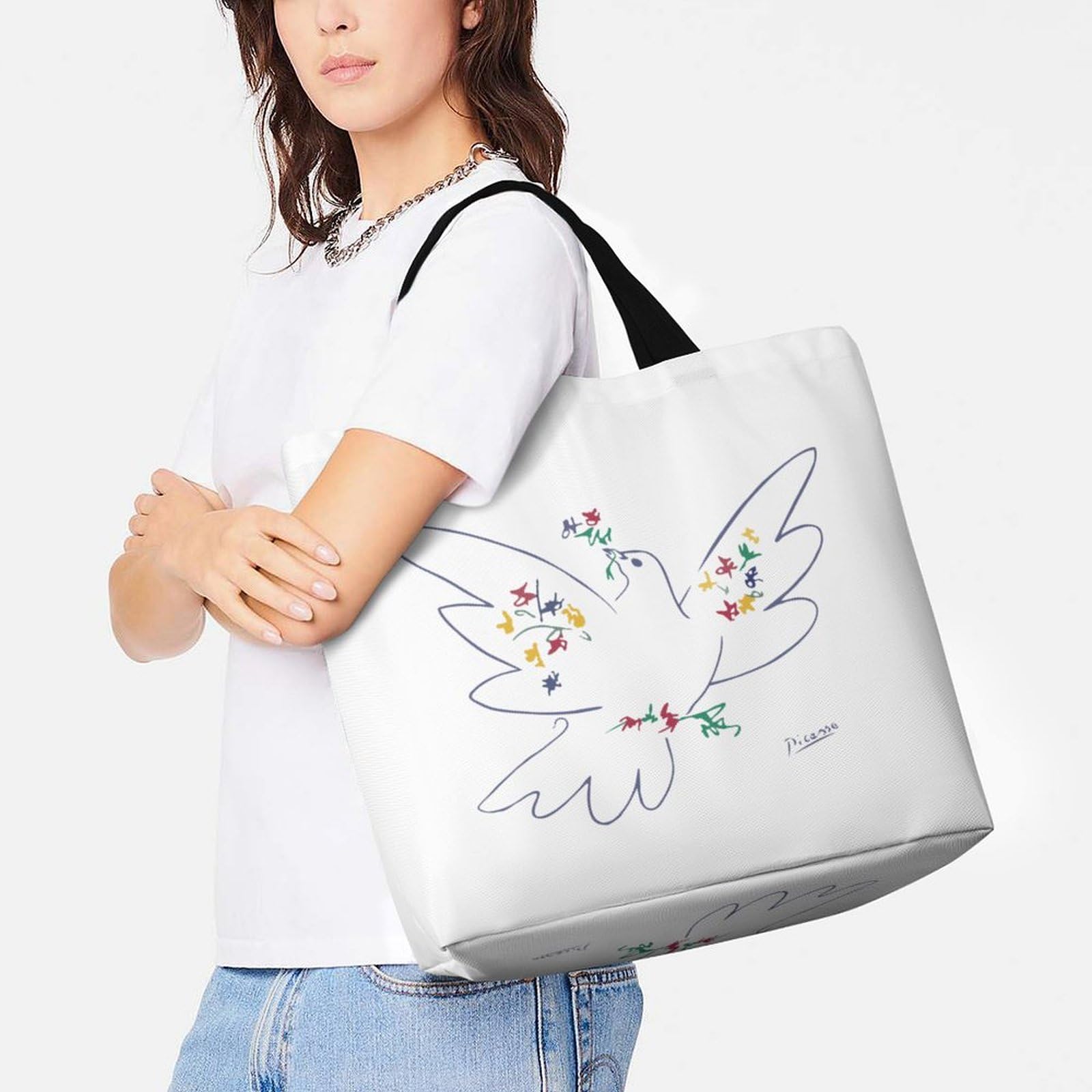 Amazon.co.jp: ピカソ 花と鳩 トートバック レディース 大容量 手提げ 