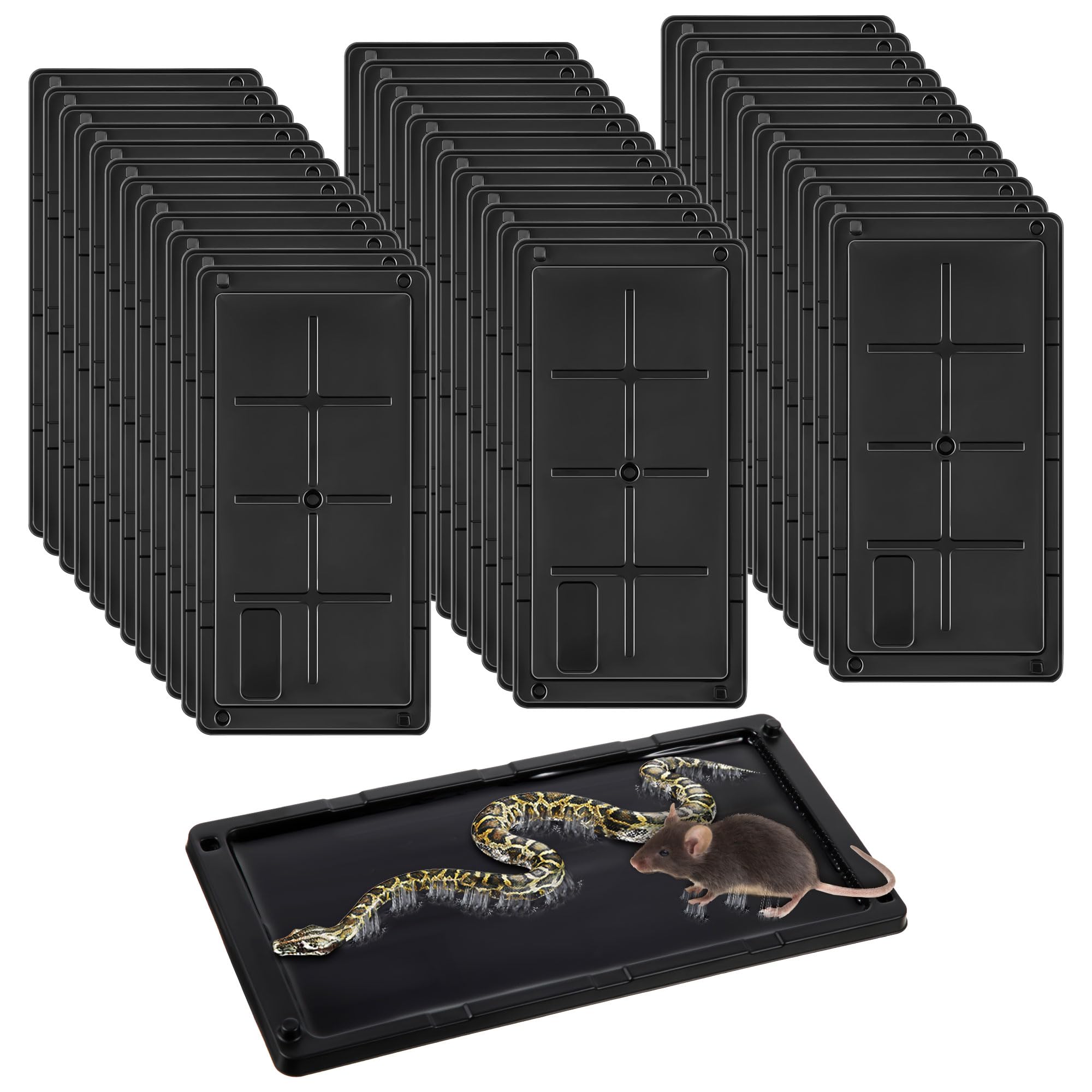Qualirey 36 Pack Glue Traps for Rats and Snakes, Larger and Heavy Duty Baited Sticky Traps with Non Toxic Glue, Exterminator Plastic Mouse Indoor Board, Ready to Use, Safe to Children and Pets (Black)