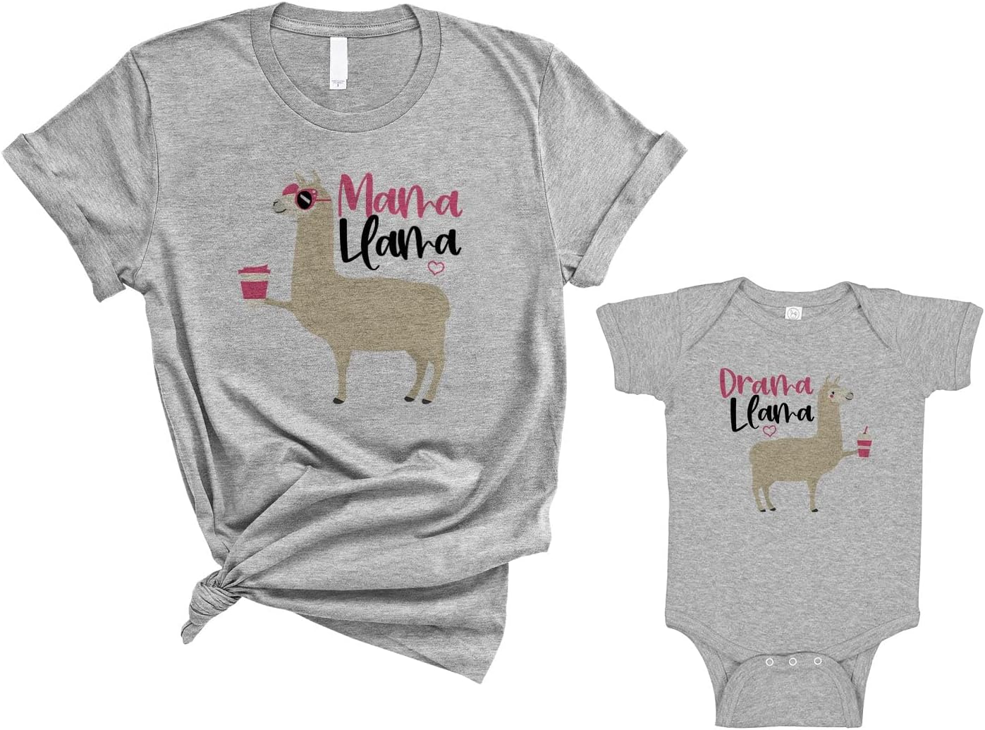Mama Llama and Drama Llama Mommy and Me Matching Shirt with Baby