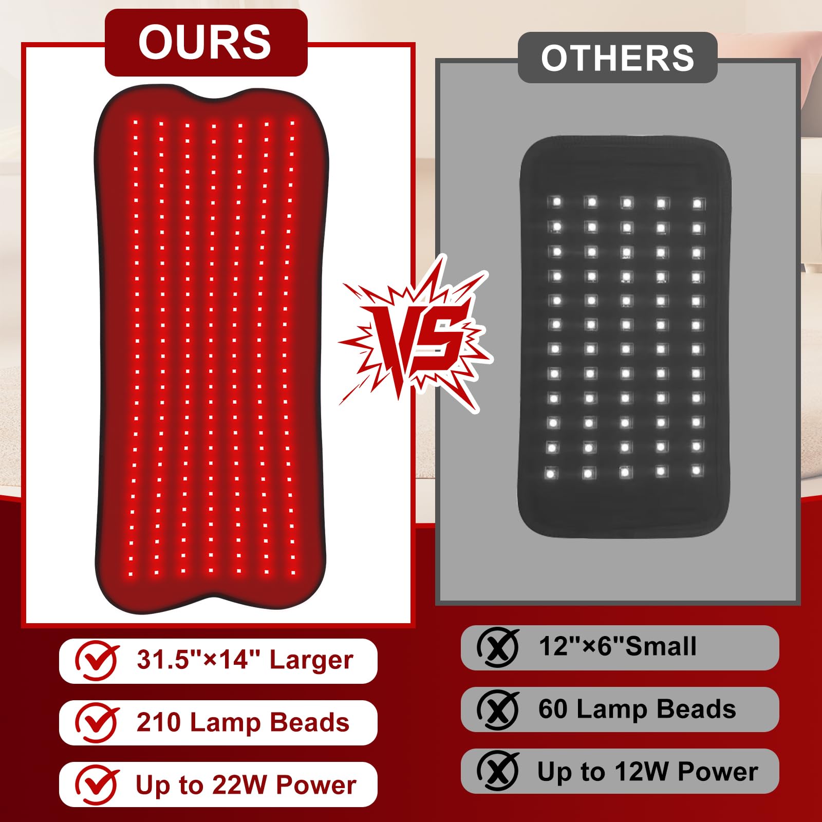 210 LEDS Cinturón Terapia de Luz Roja, 9 niveles de temporizador, 5 niveles de intensidad, 660 nm y 850 nm Lámpara de Infrarrojos luz Roja Terapia, para piernas, espalda, cintura, hombros negros