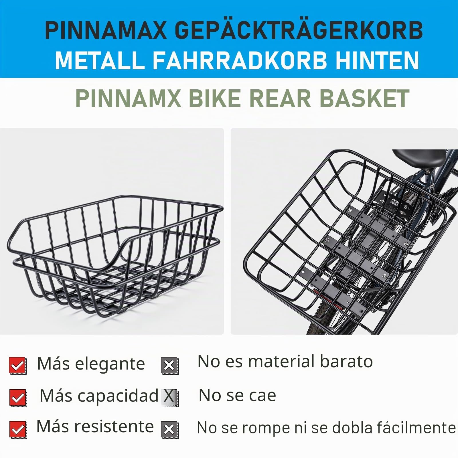 Cesta trasera para bicicleta grande con red y cubierta, negro