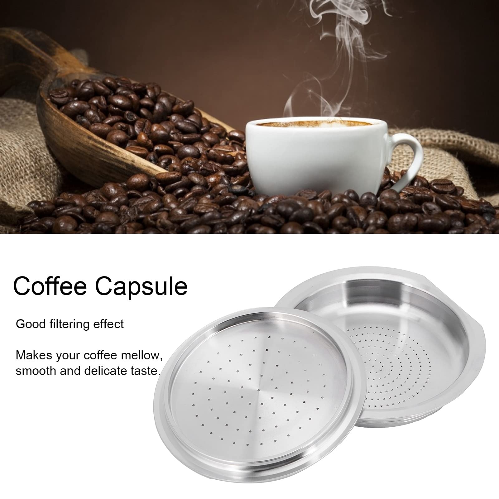 Taza de filtro de café recargable reutilizable, filtro de cápsulas de café de acero inoxidable, filtro de cápsula de café con cuchara para los amantes del café