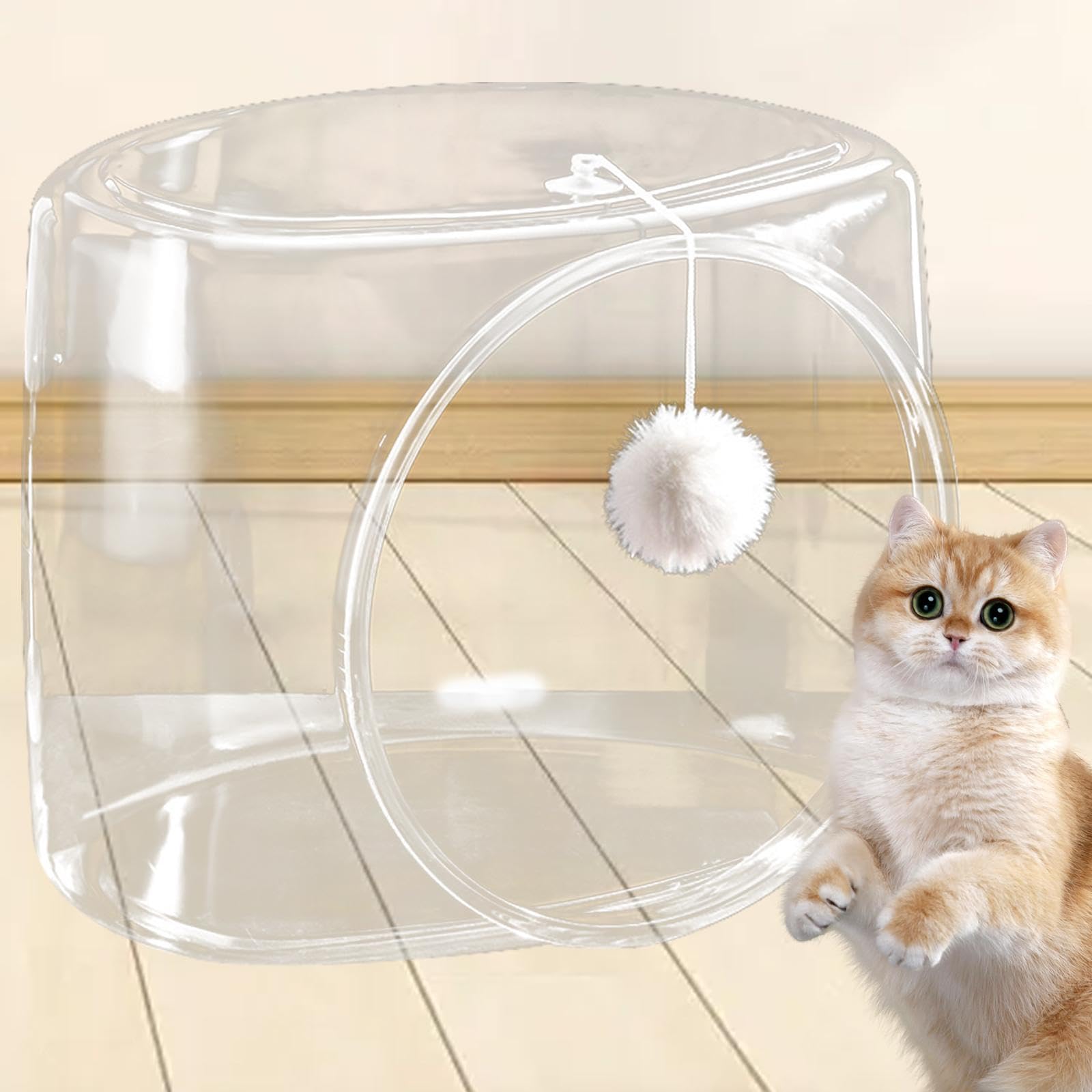 Transparente Katzenbett, Katzennest, Stabiles Aktivitätszentrum, Katzenzubehör, Haustierbett für Wohnungskatzen, Schlafplatz für Kaninchen, Quadratischer