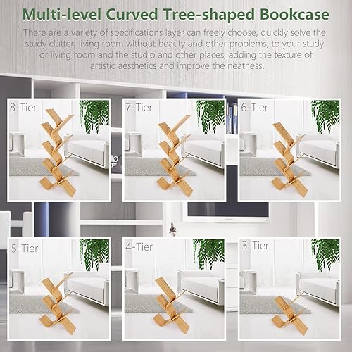 Miniatura 3 de Estantería de bambú de 5 niveles, moderna estantería de pie para oficina, almacenamiento de libros creativos, estantes organizadores curvos, estante