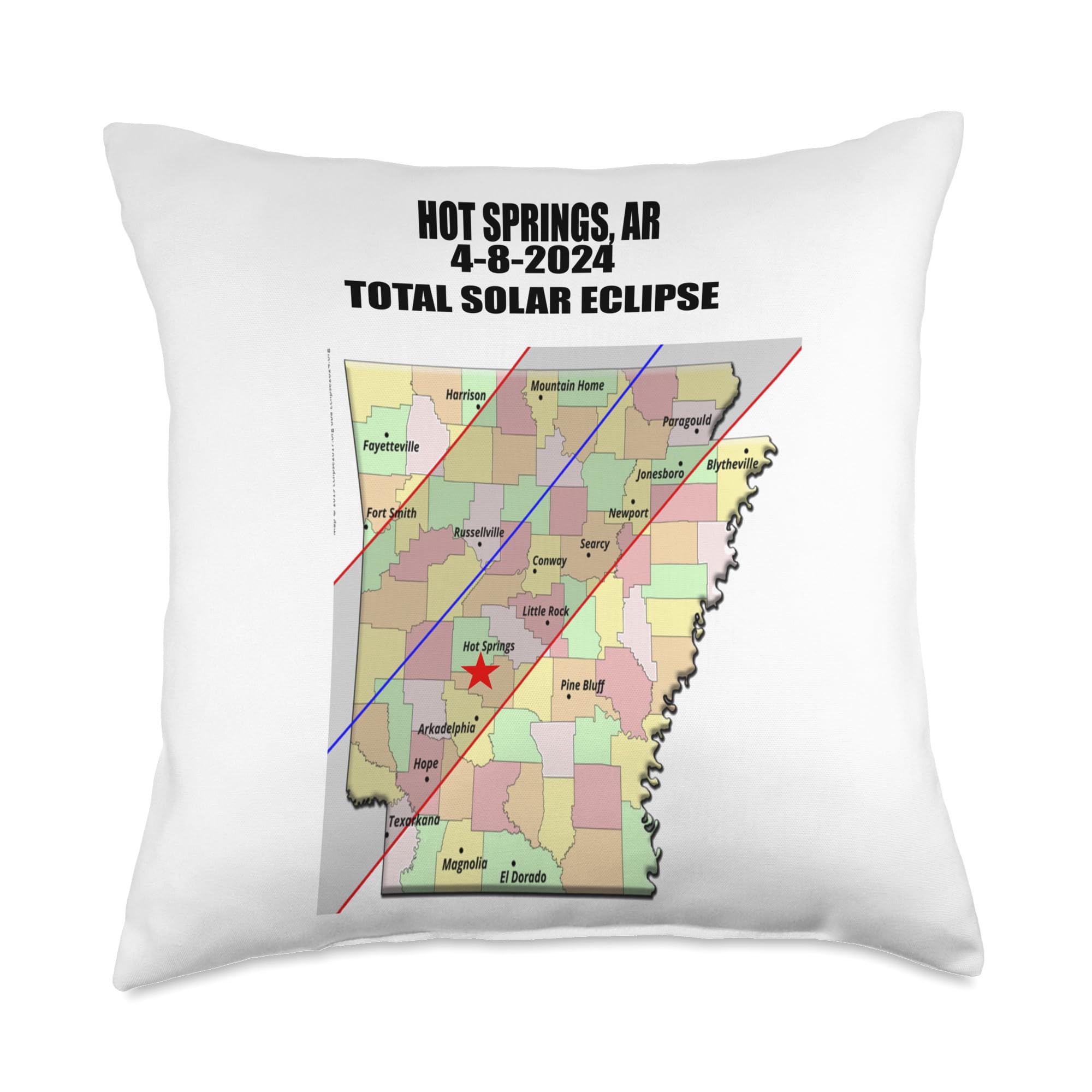 TLJ Creations Arkansas Total Solar Eclipse 4/8/24 TSE Hot Springs AR Throw Pillow, 18x18, Multicolor