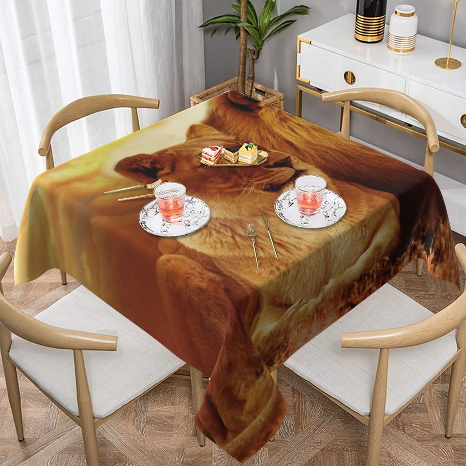 DCEHGEW African Lion and Lioness Prints Square Tablecloth 137x137 CM, Waterproof Fabric Table Cloth for Dining Table, Farmhouse Table Cover for Kitchen Dining Tabletop Decoration
