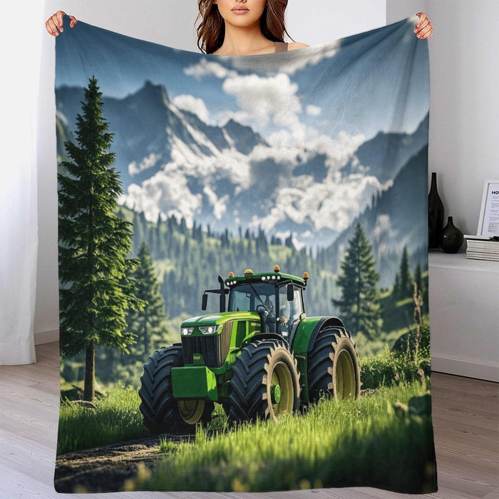 LILIlaobiao Large Soft Fleece FT Tractor Throw Blankets 60x80inch(150x200cm), Johndeer Stylish Design Throw Blanket for Couch, Fuzzy Cozy Lightweight for All Season