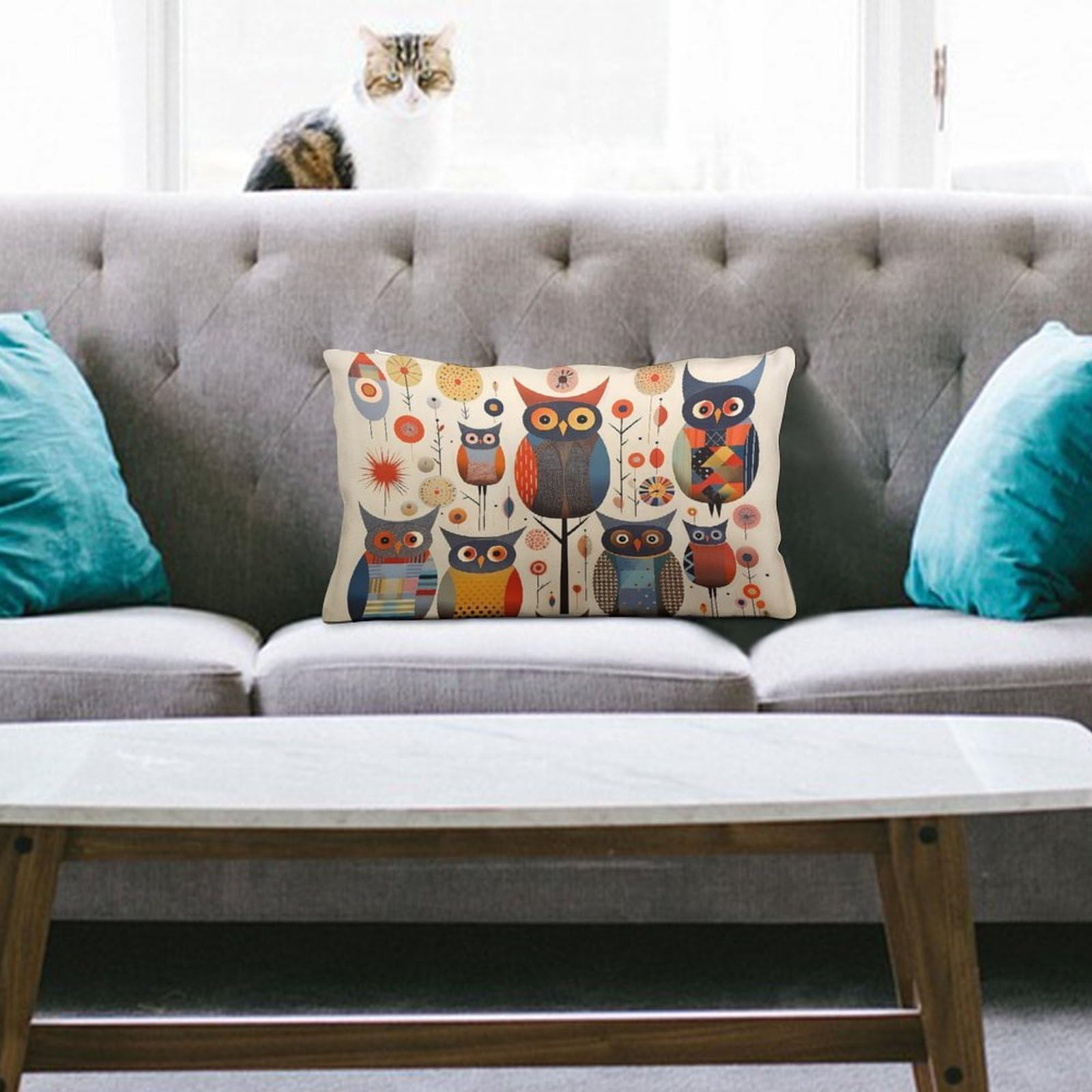 NTVOWPZO Decoration Throw Pillow Covers 8"x12" Pillowcases Covers Patchwork Owl Soft Pillowcases Modern Farmhouse Home Decor Sofa Cushions Covers for Couch Bed Living Room