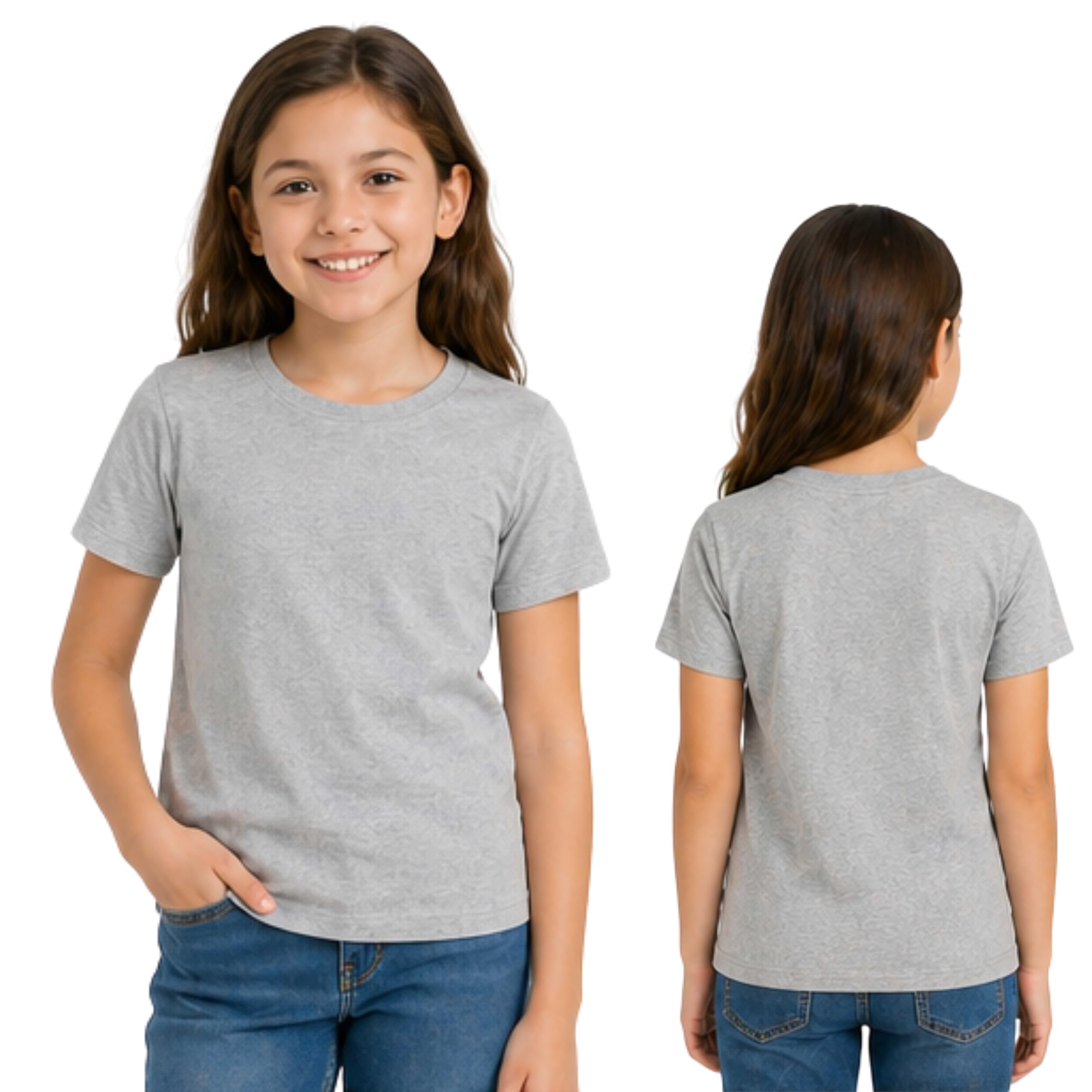 Kids Round Neck Girls Tshirt Short Sleeves Natural Organic 100% Cotton Rich Soft Fabric Comfortable Plain Color Original Branded t-Shirt (in, Age, 9 Years, 10 Years, Ash Grey)