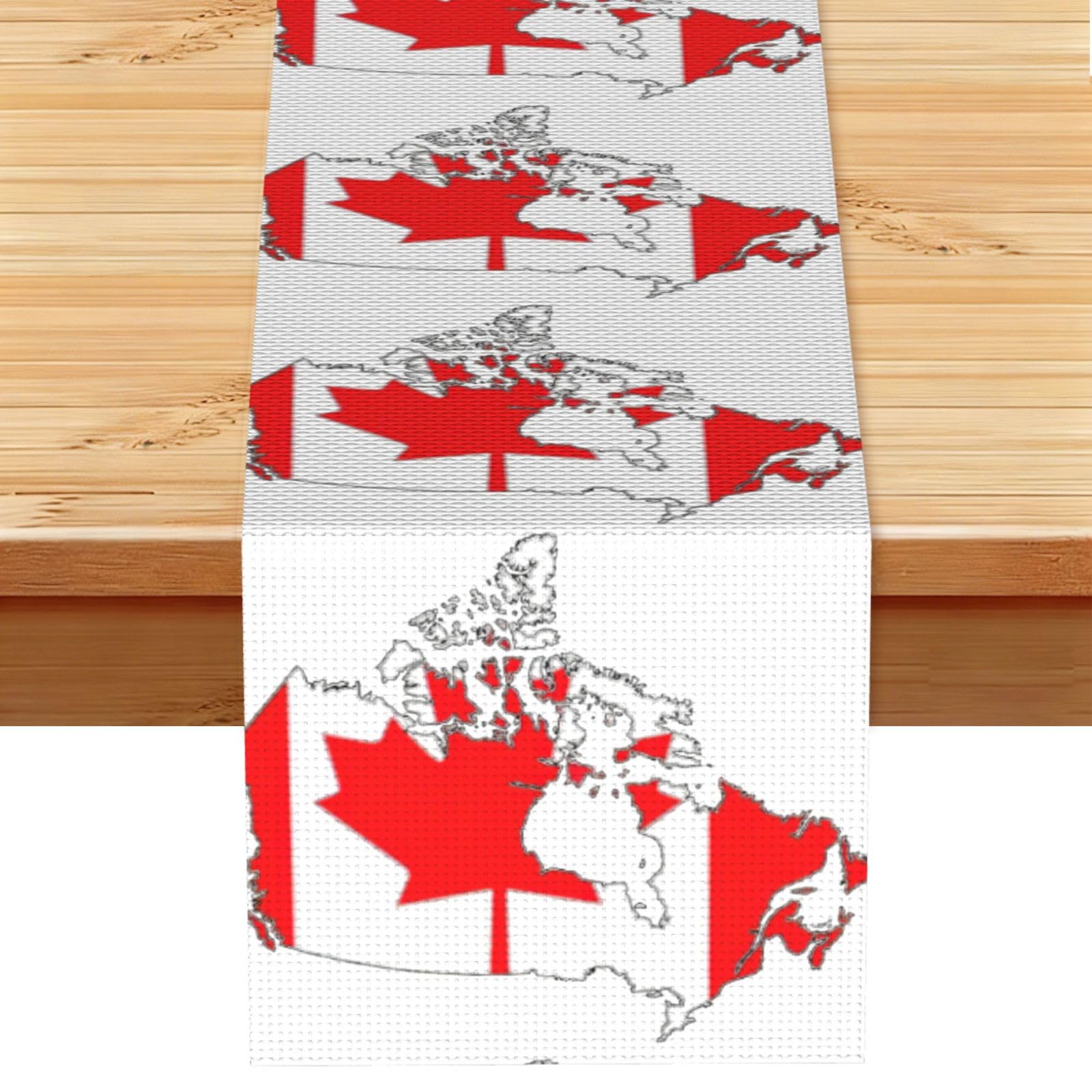 Canadian Flag Map Printed Table Runner 13 x 72, Wrinkle Resistant Decor for Dining Table Coffee Table Fireplace