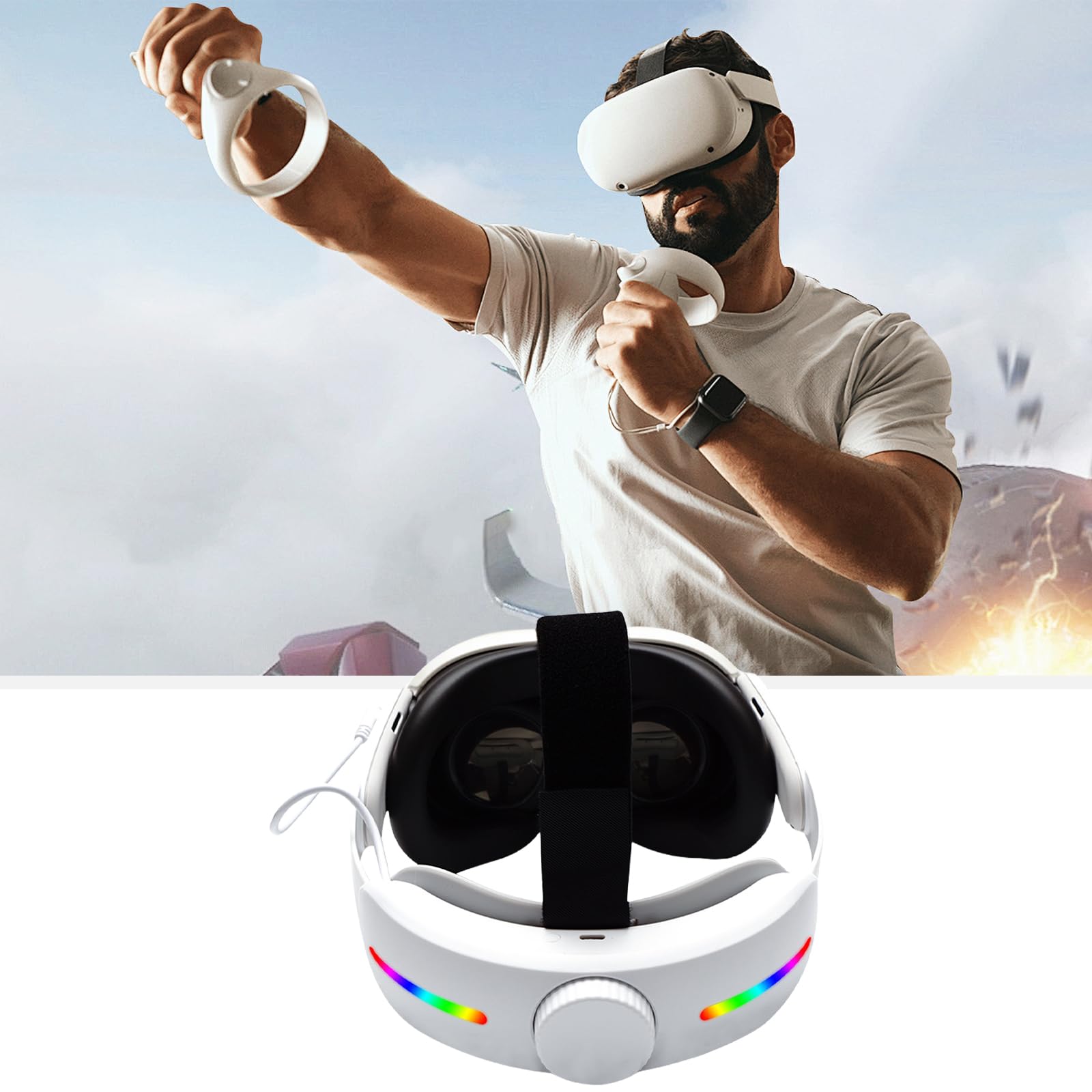 Correa para la cabeza de respaldo de batería para gafas de realidad virtual, cómoda, ajustable, 4000 mAh, accesorio de alimentación con luz LED