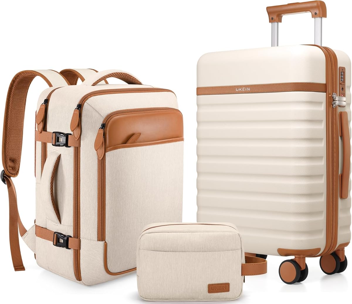 Amazon.com | UKEIN Luggage Sets 3 Piece, Carry On Luggage 20In With Spinner Wheels,PC Hardside Suitcase Set with TSA Lock,Durable Carry On Suitcase With Travel Backpack for Men (Beige, 3 piece set (20inch)) | Luggage Sets