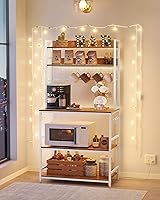 Vista 17 de VASAGLE Hutch - Estante para panaderos con toma de corriente, soporte para microondas de 14 ganchos, barra de café ajustable con panel de alambre