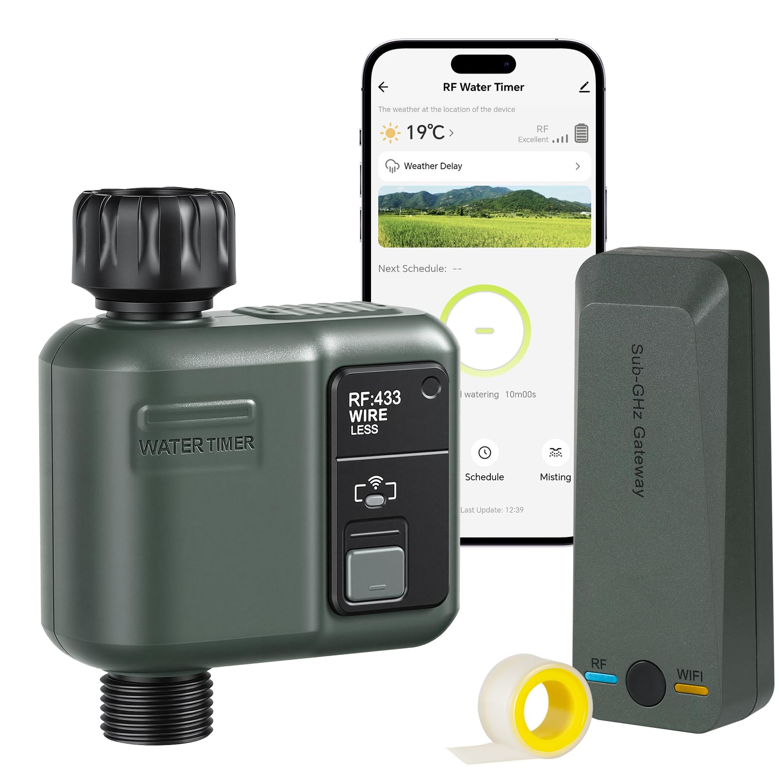 Ordenador de Riego WiFi, Temporizador de Manguera, Programador de Aspersores, Riego Inteligente, Modo Automático y Manual, Alcance 300 m, para Jardín, Césped, Terraza, Verde Oscuro ZD31WTD06