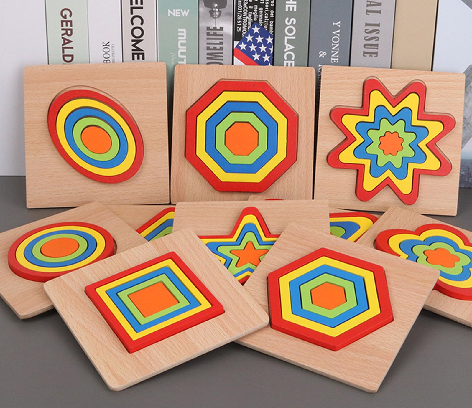 Tablice do rozpoznawania kształtów geometrycznych Montessori, drewniane sensoryczne puzzle dla małych dzieci,A set