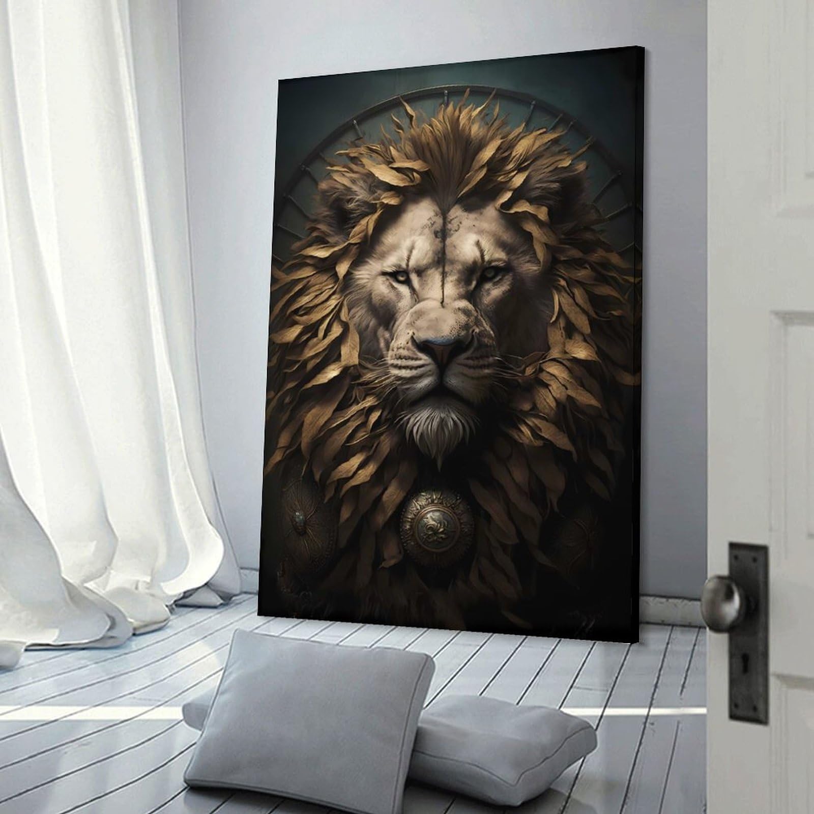 Junmoney Lion Fairy Tale Wall Art Print, 16x24inch(40x60cm), for Entryway, Lounge Links Or Small Walls, Decorative Wall Art for Narrow Spaces